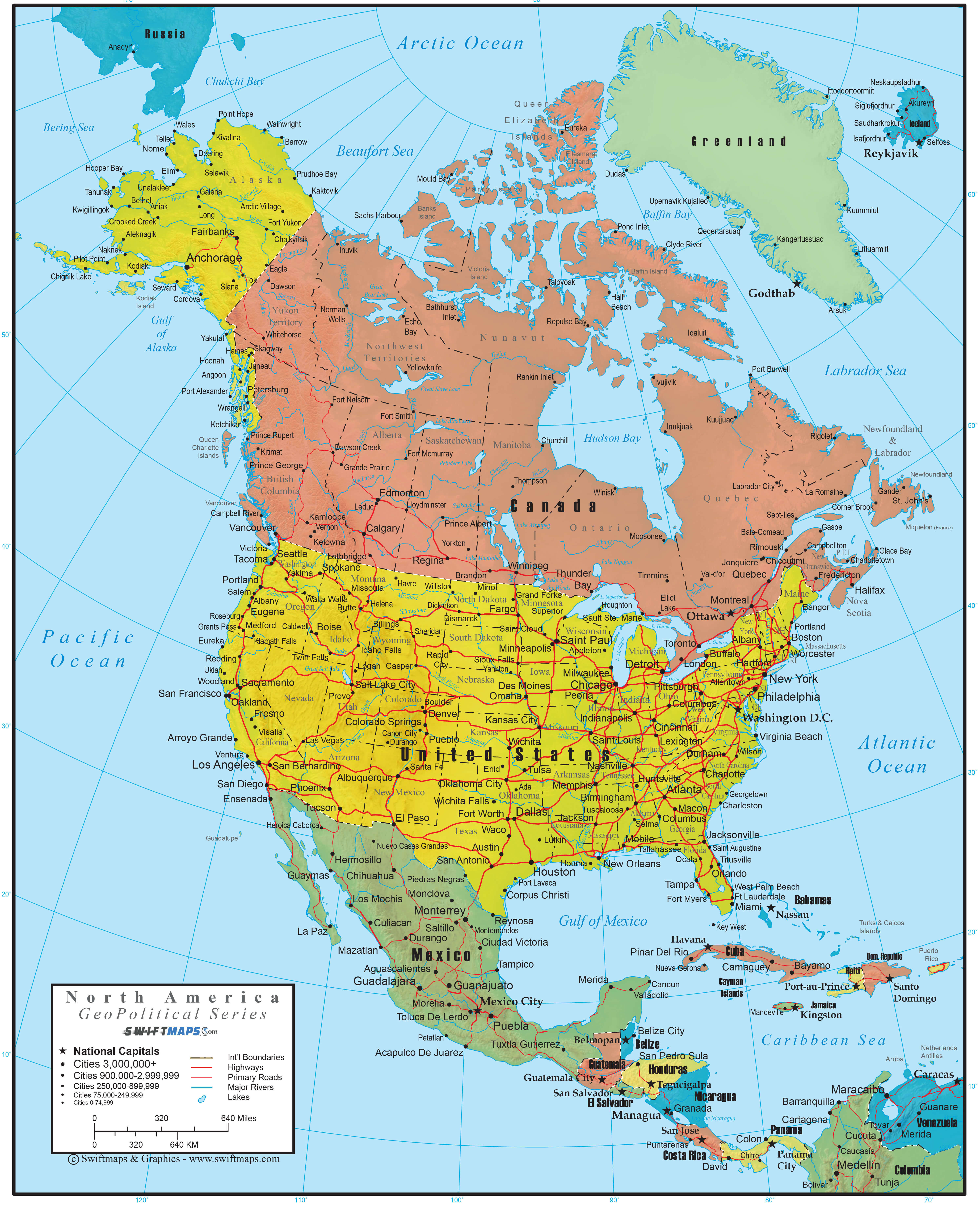 Carte geopolitique Murale Amerique du Nord