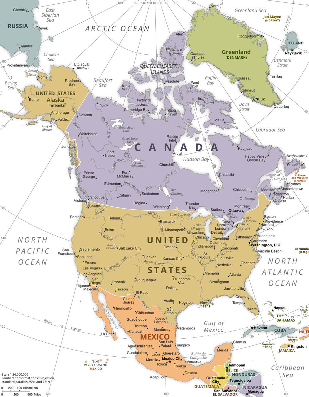 Cartes politique Amerique du Nord Etats Unis Canada Mexique Groenland