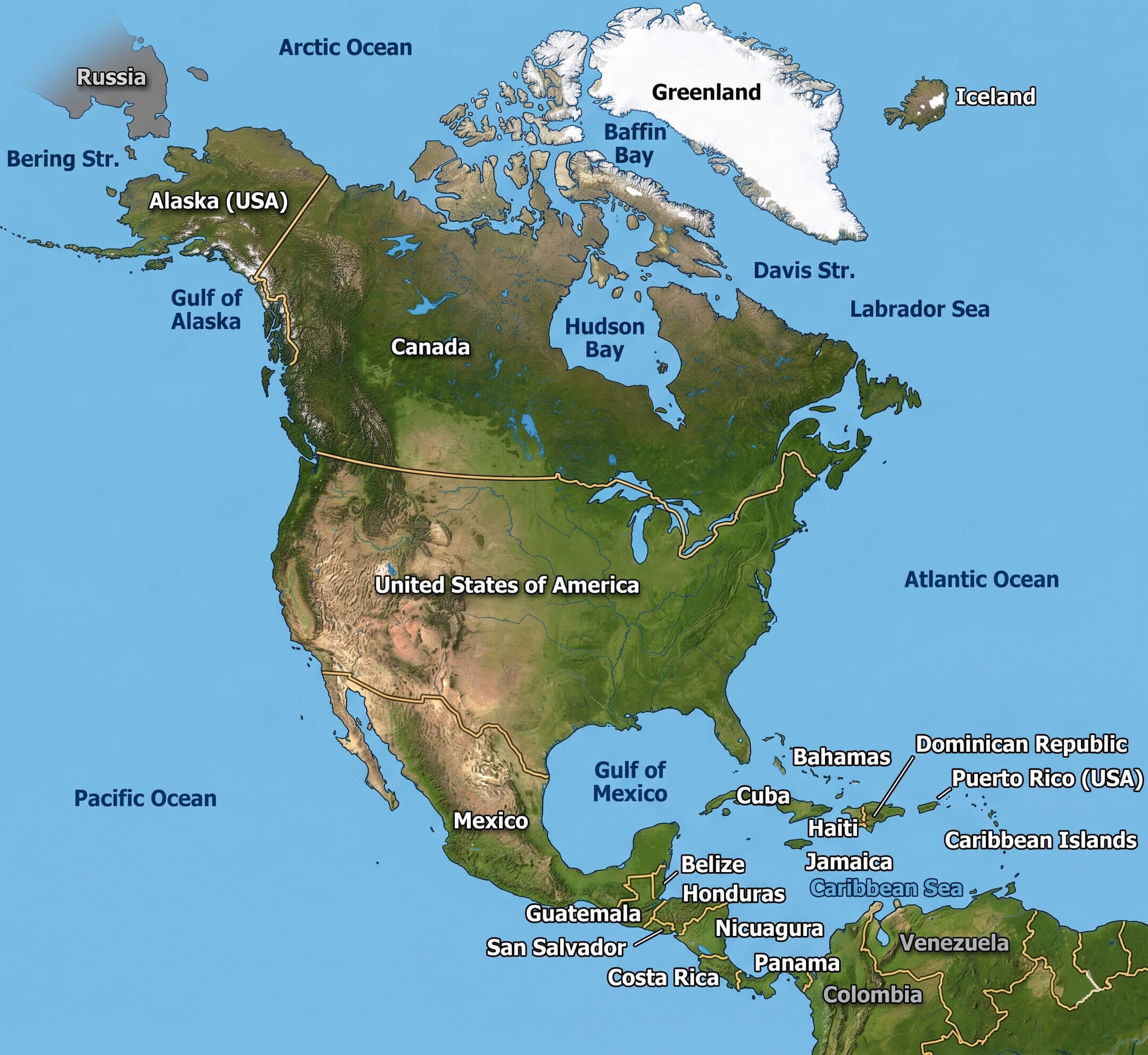Carte caracteristiques geographiques Amerique du Nord