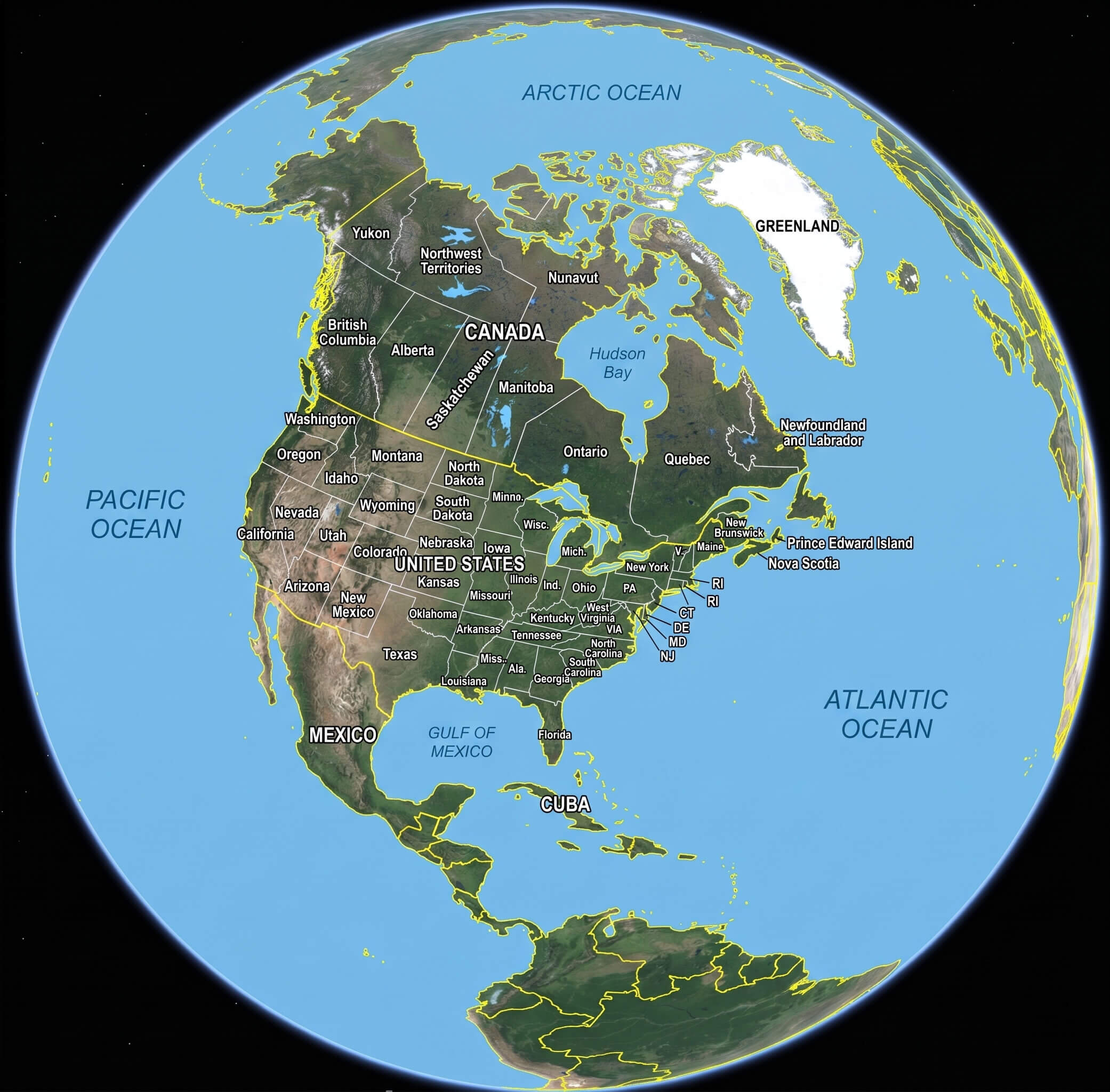 Carte Globe terrestre Amerique du Nord