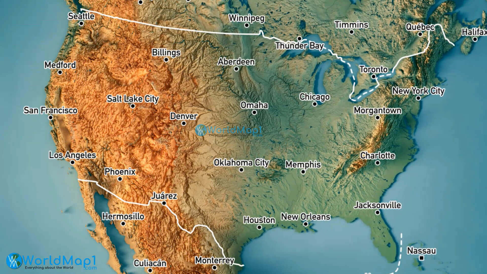 Carte grandes villes etats unis canada mexique