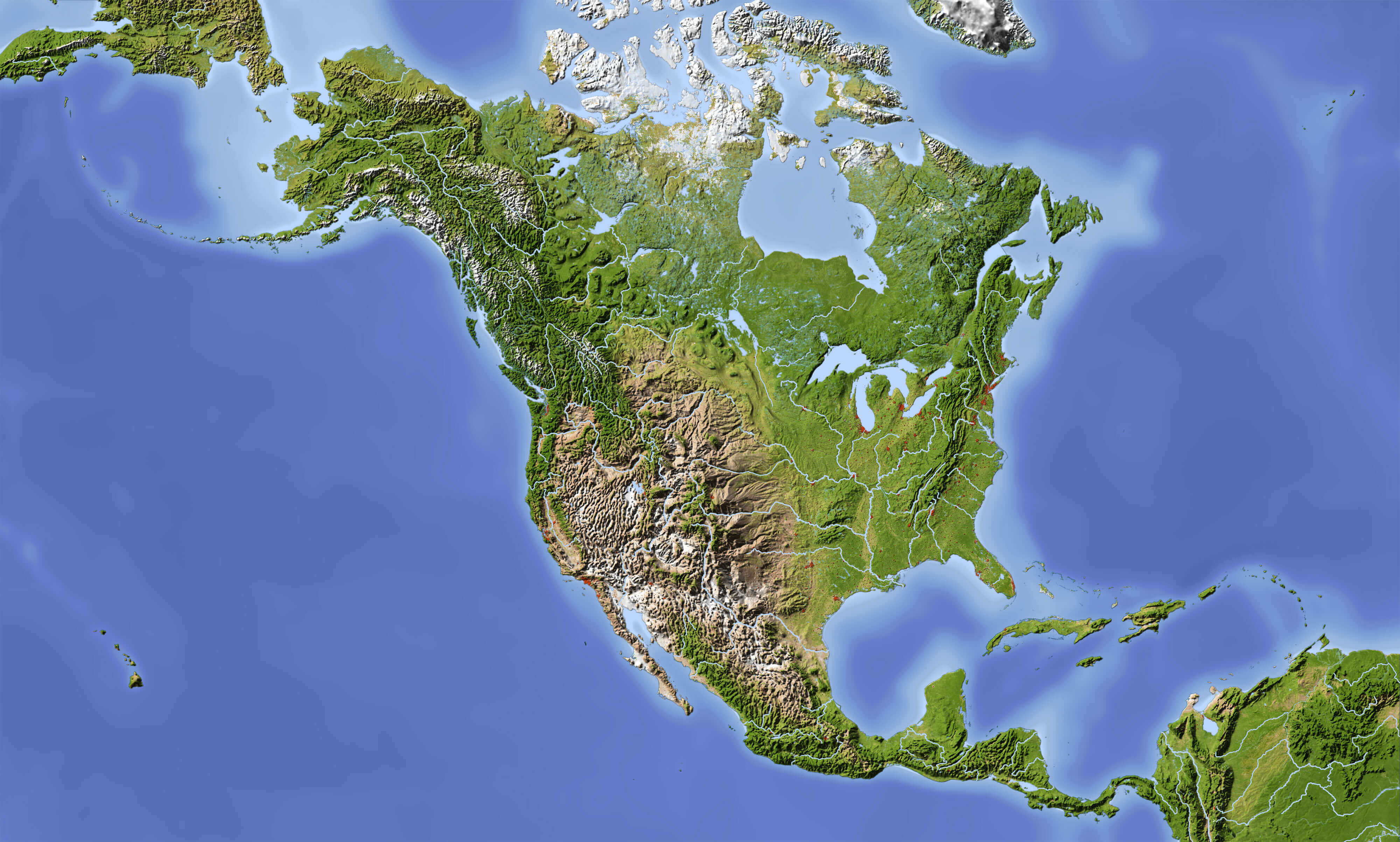 Carte physique Amerique du Nord