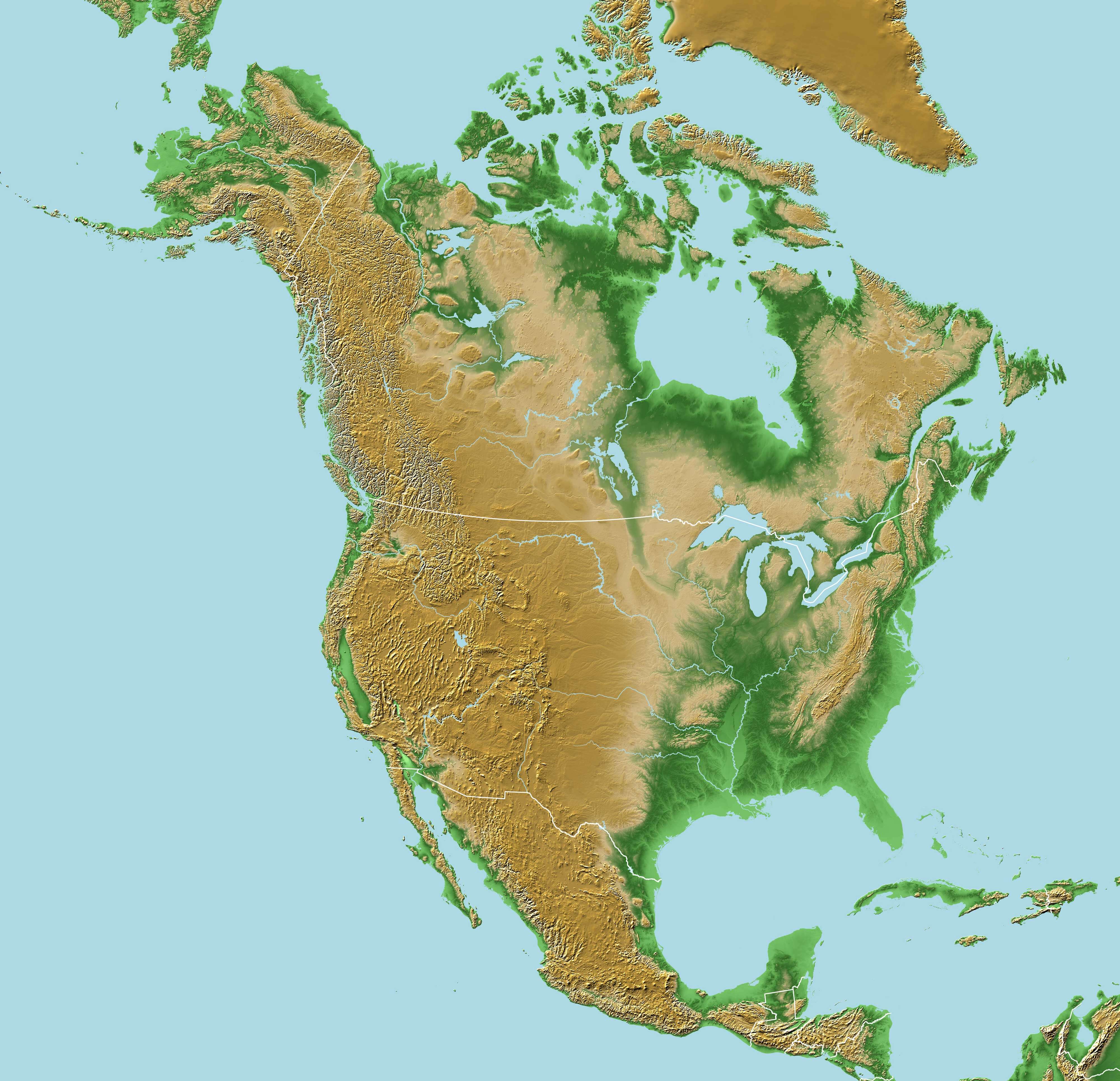 Carte topographique Amerique du Nord