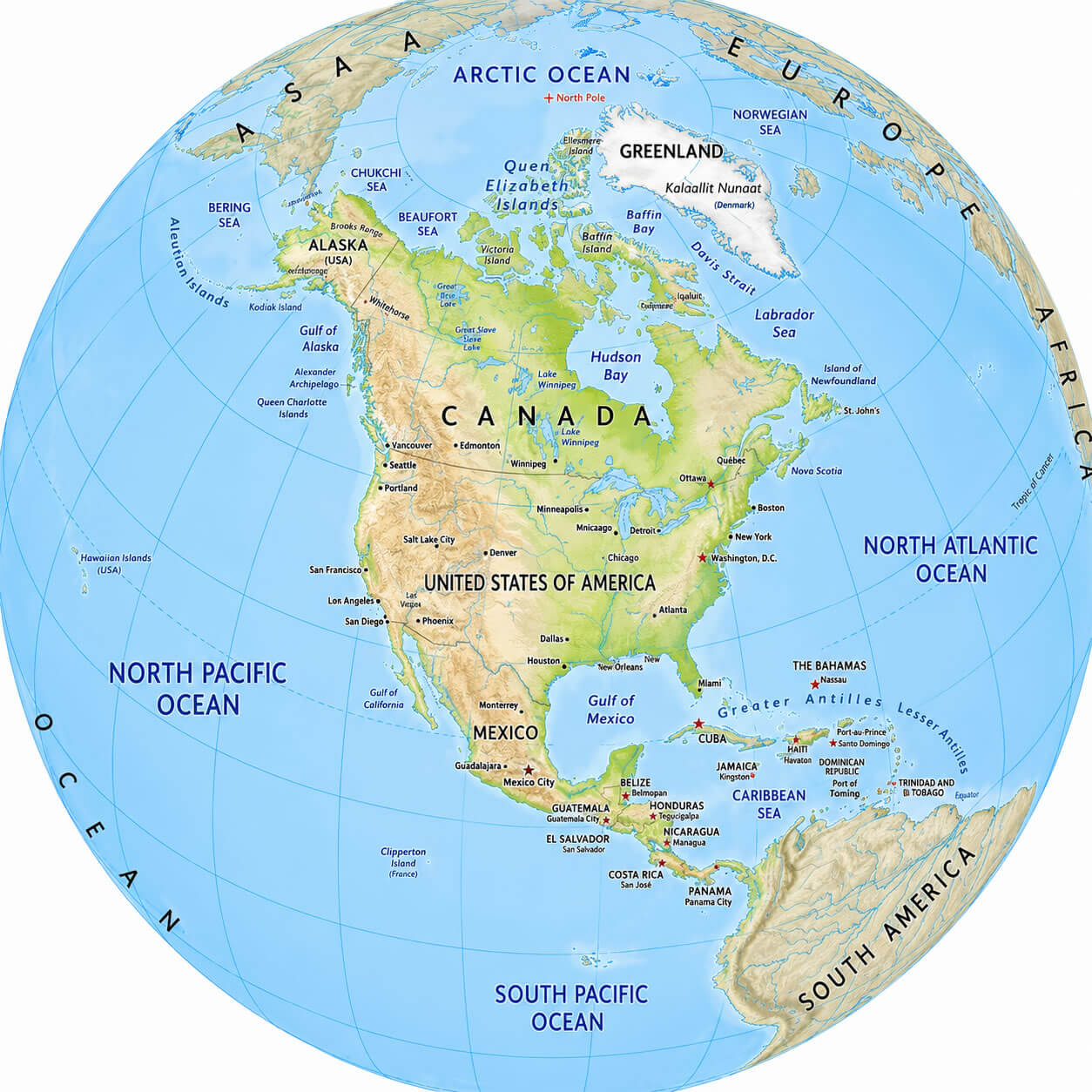 Localisation Amerique du Nord sur Globe terrestre	