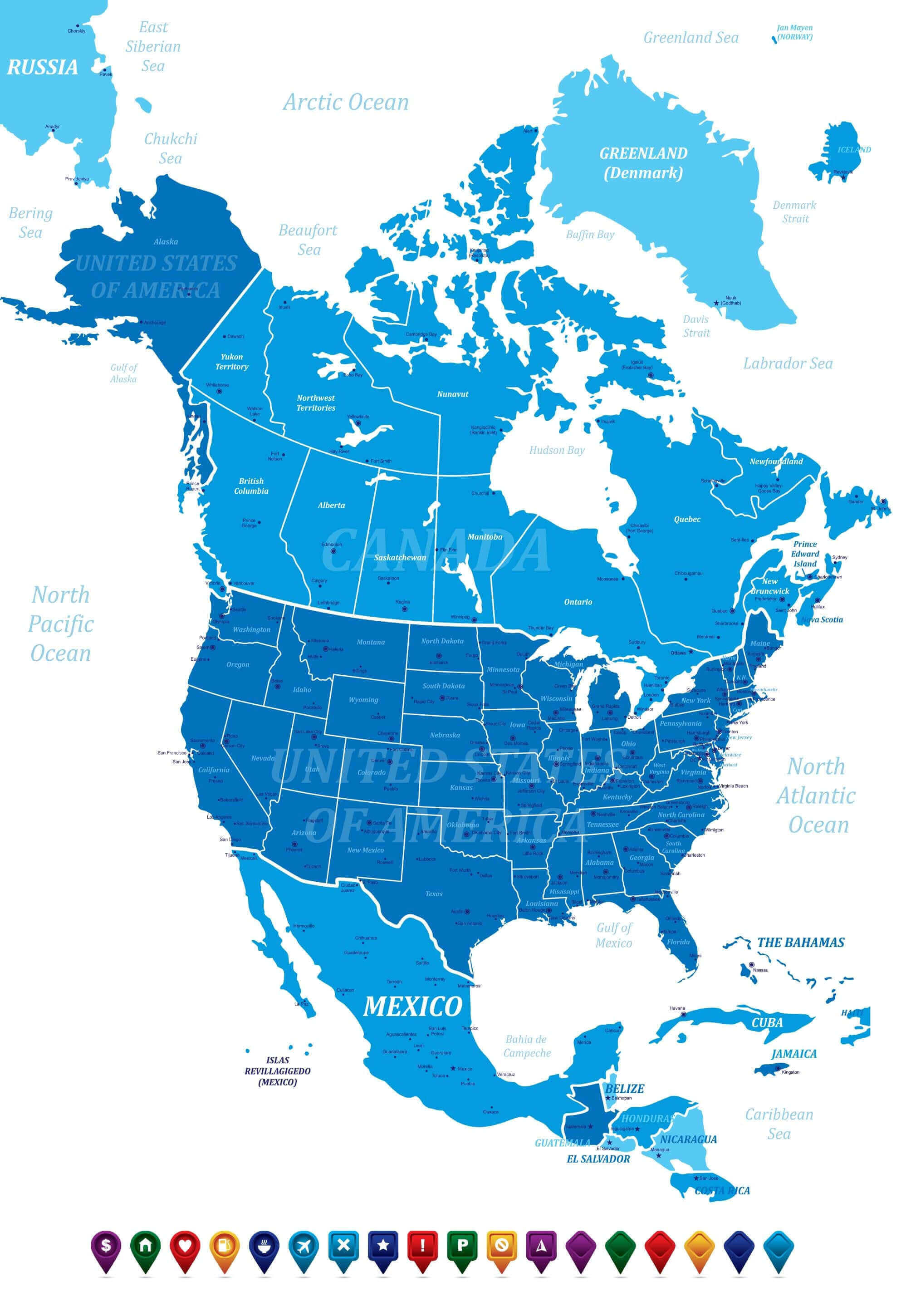 Carte etats provinces et pays Amerique du Nord