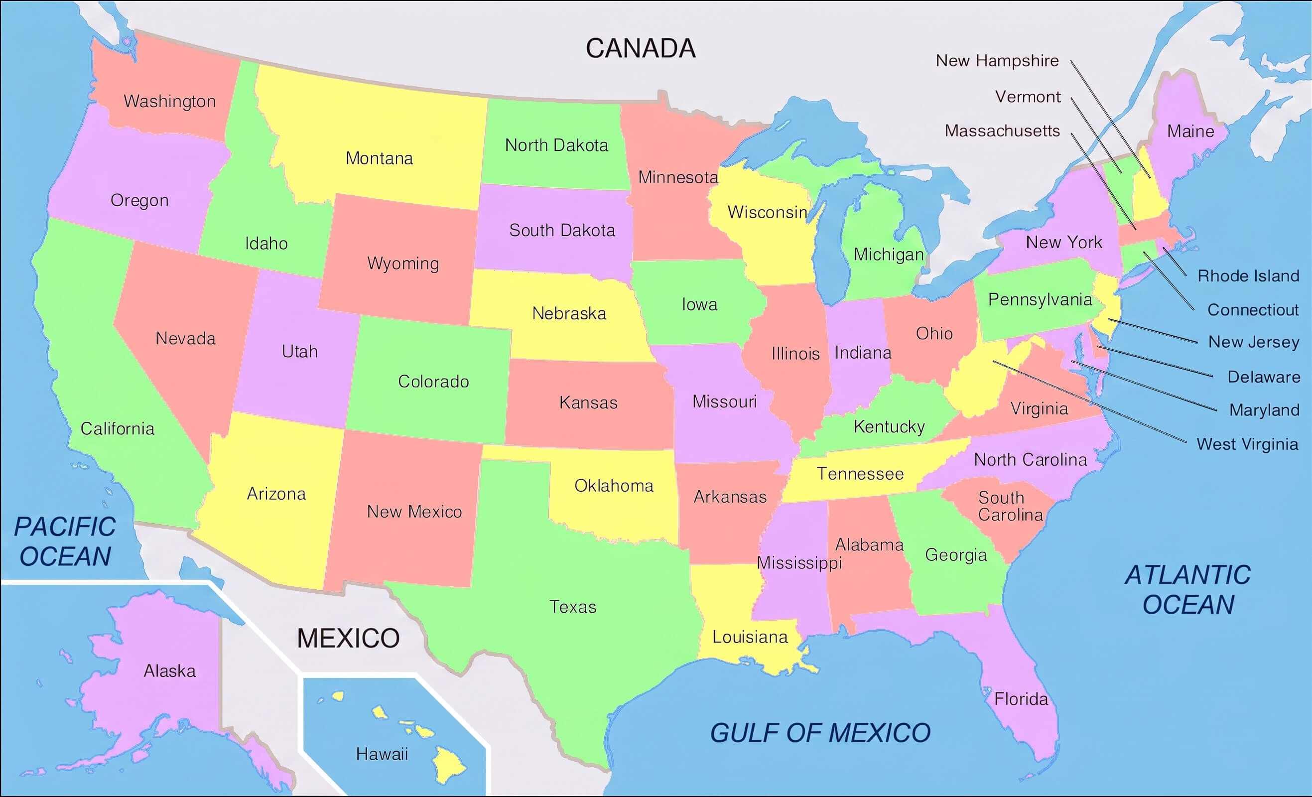 Carte Etats Unis avec etats Amerique du Nord