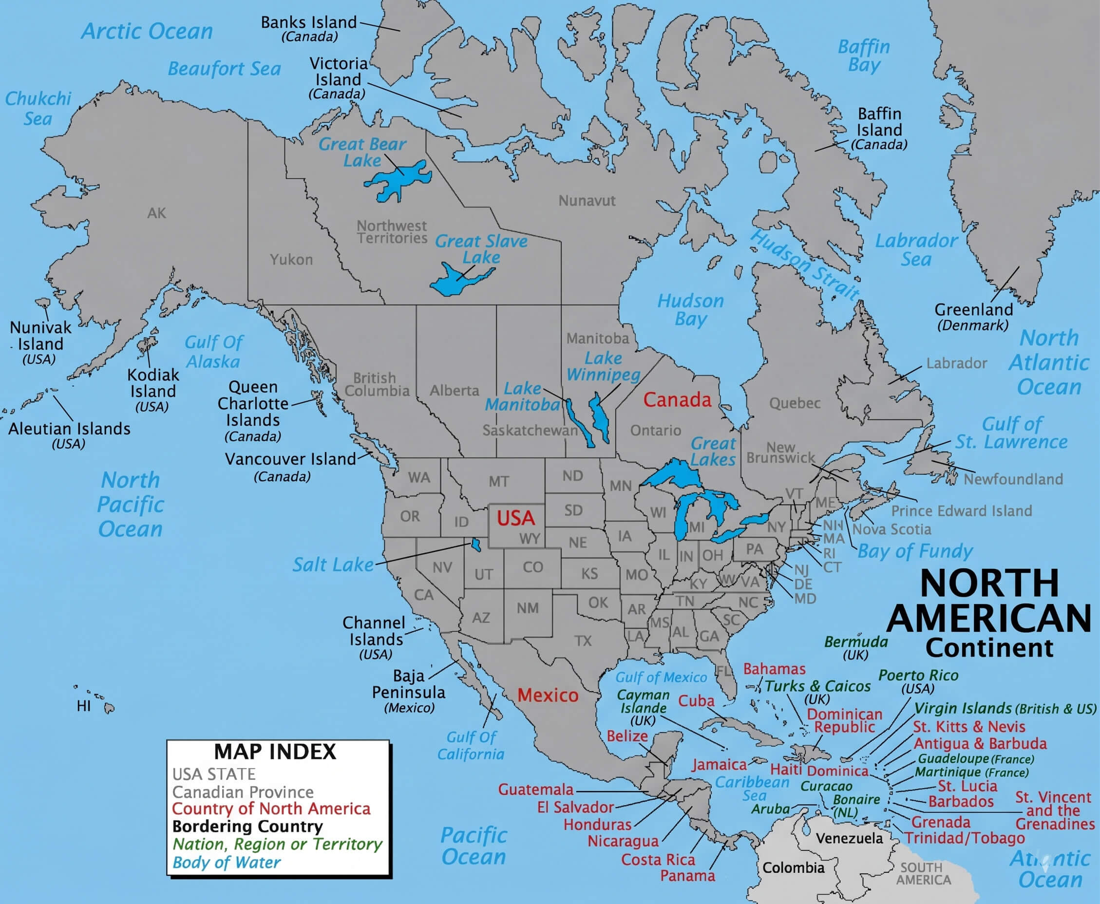 Carte politique Amerique du Nord avec capitales