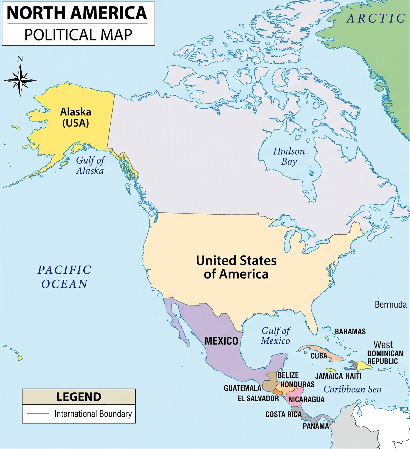 Carte politique Amerique du Nord avec frontieres des pays.png