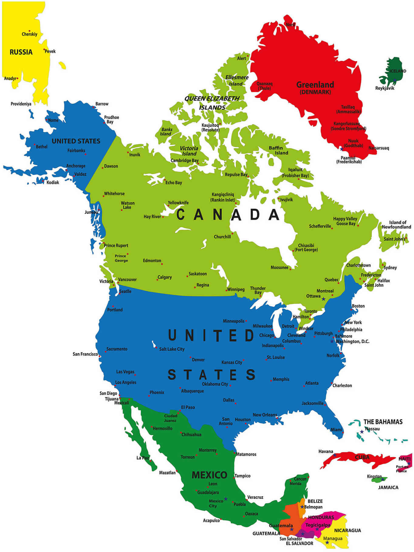 Carte politique Amerique du Nord Etats Unis Canada Mexique