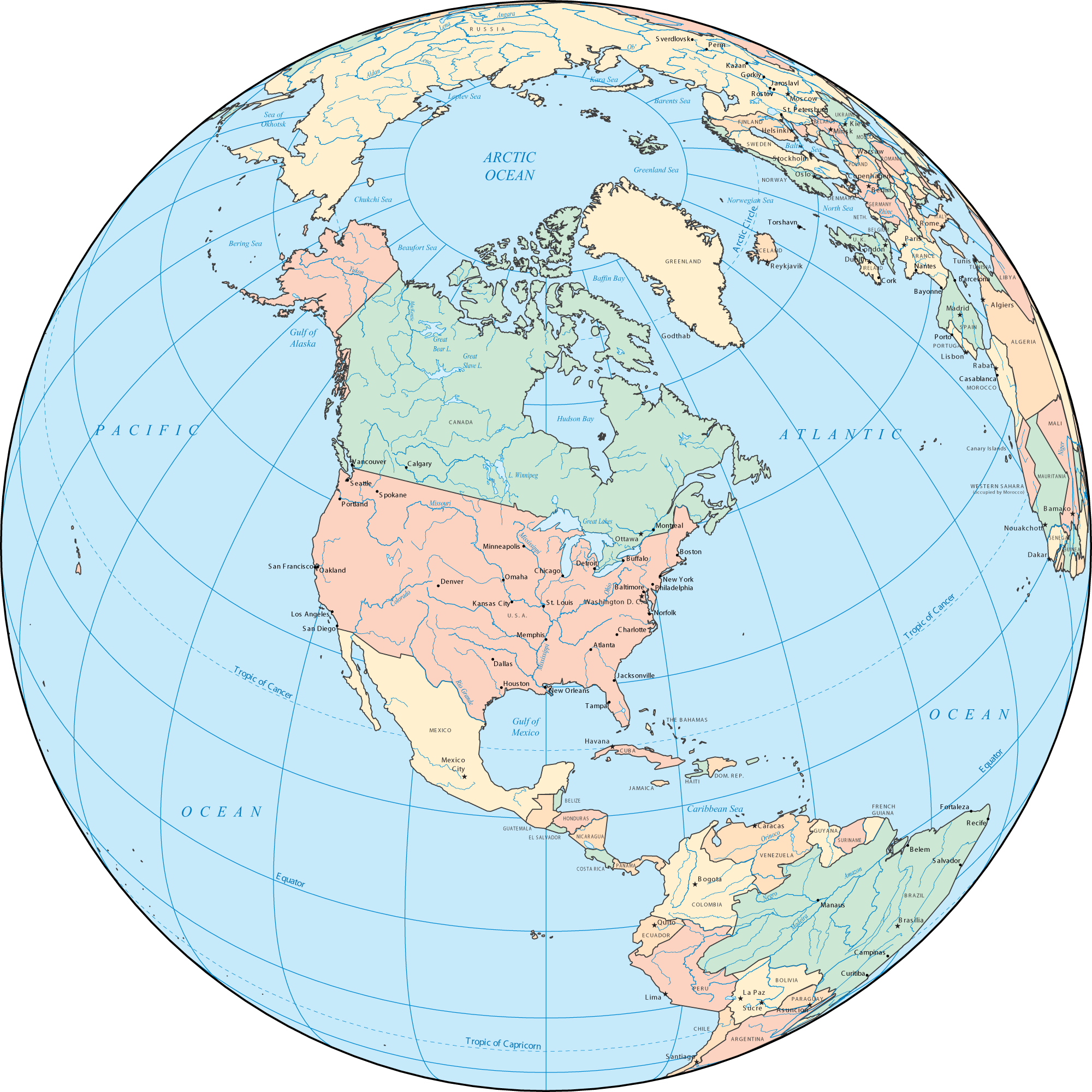 Carte politique Amerique du Nord sur Globe terrestre