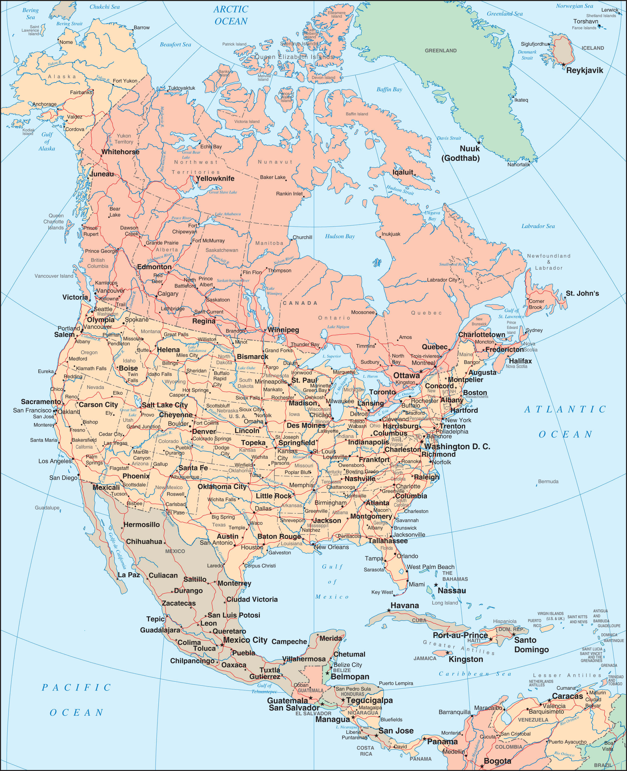 Carte politique Amerique du Nord