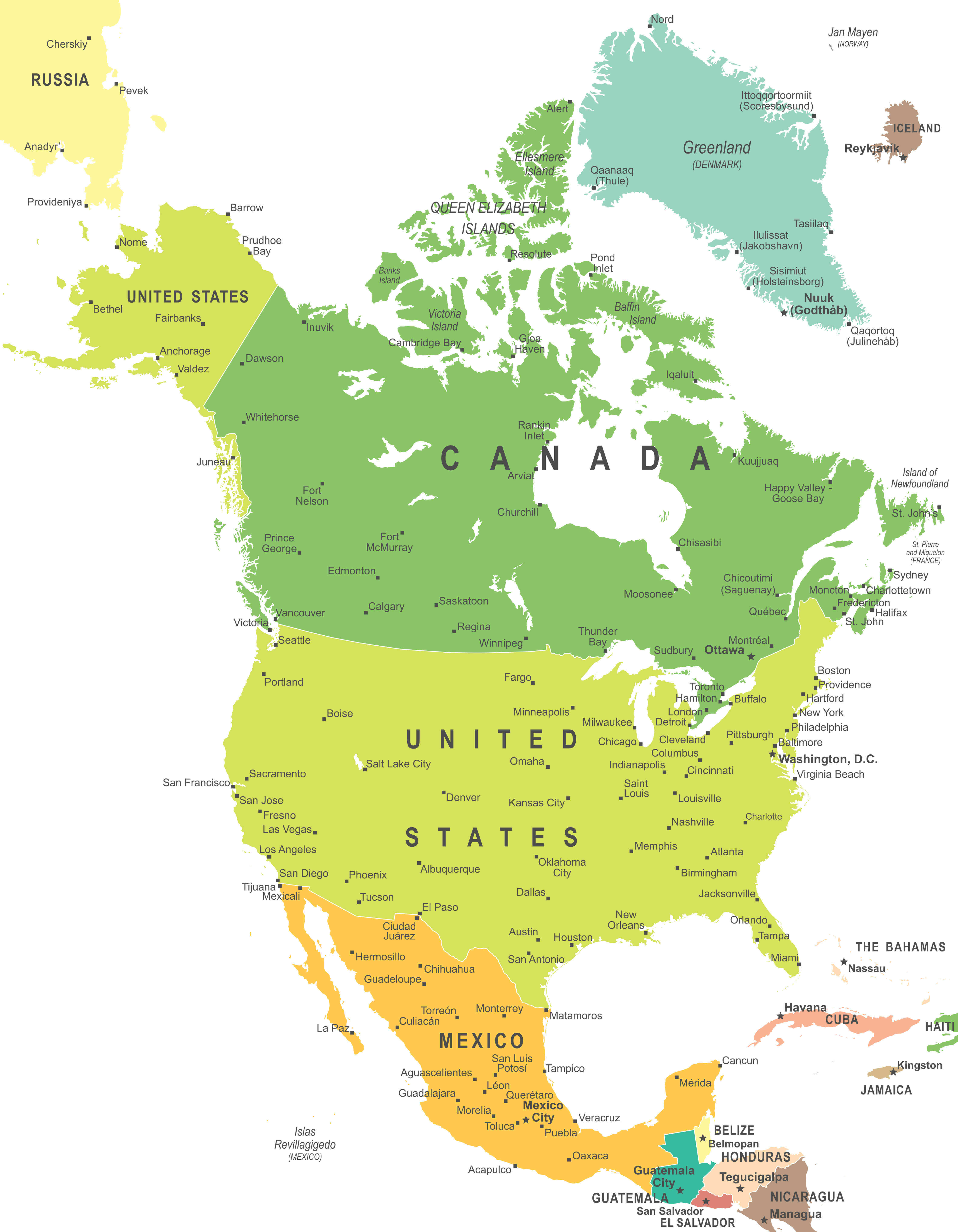 Carte politique des pays Amerique du Nord