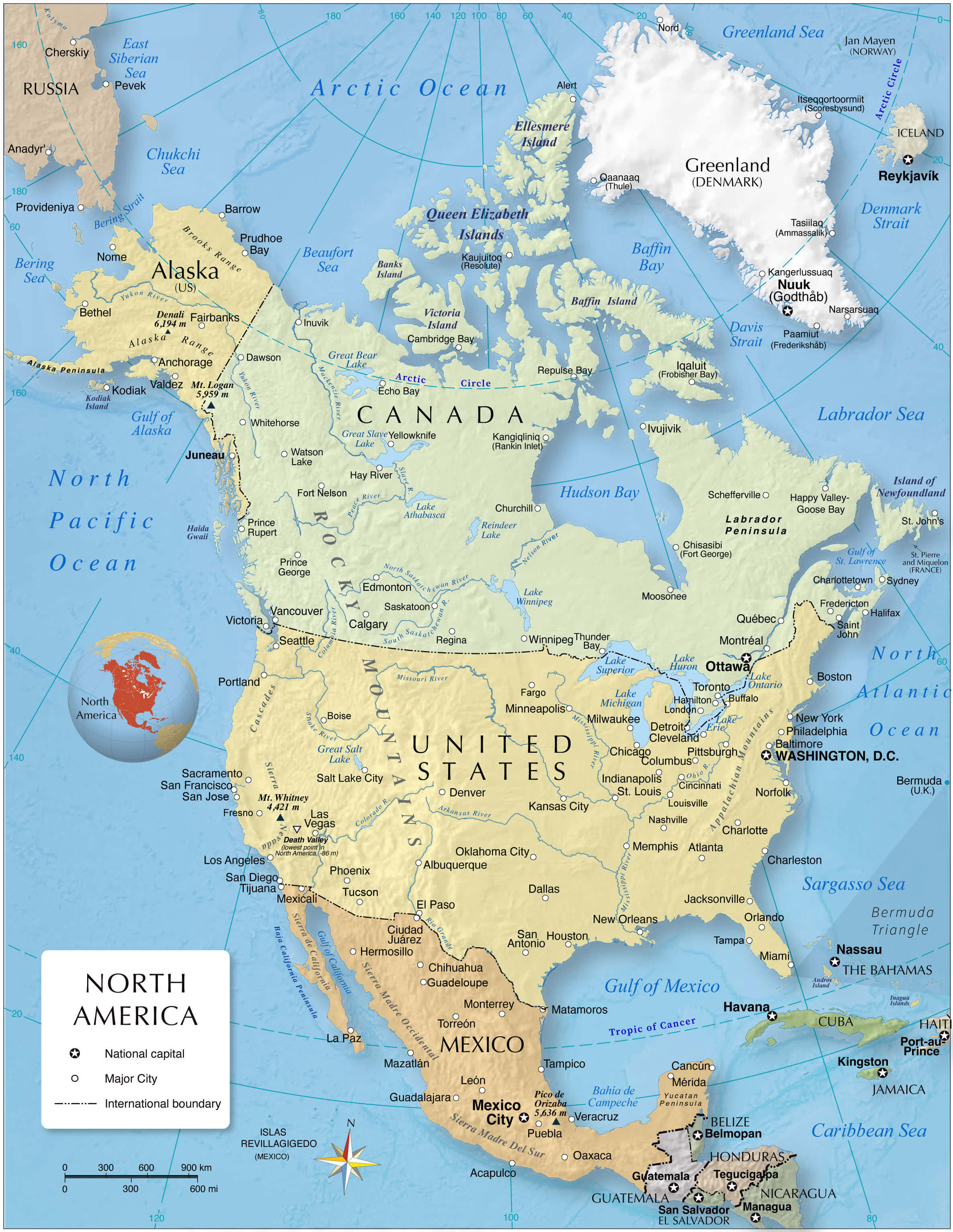 Carte politique detaillee Amerique du Nord