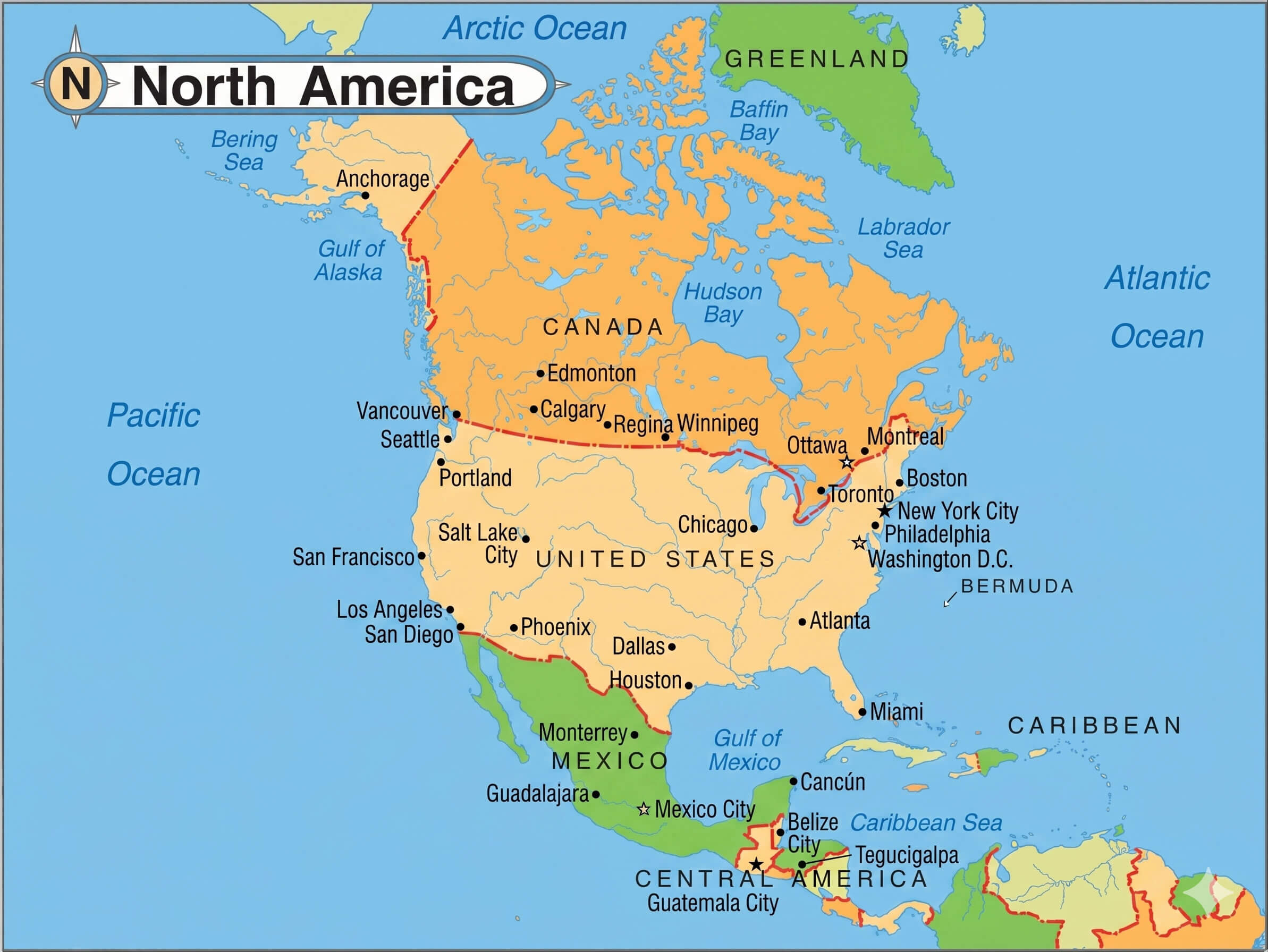 Carte politique legendee Amerique du Nord	