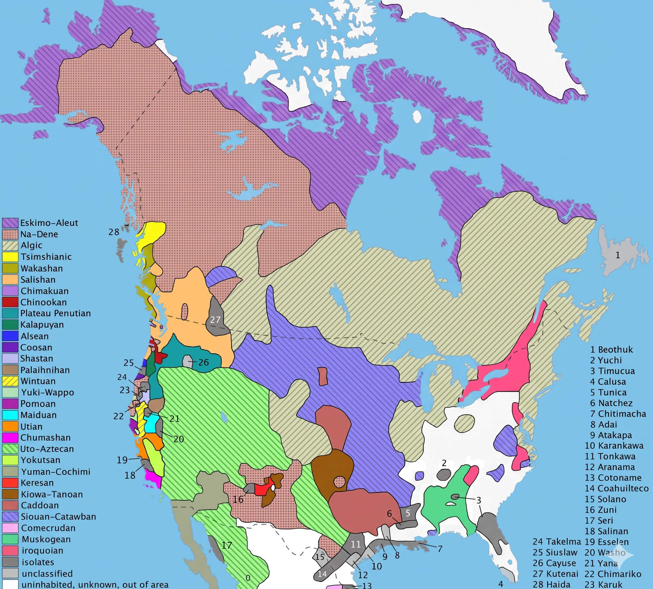 Carte langues autochtones Amerique du Nord