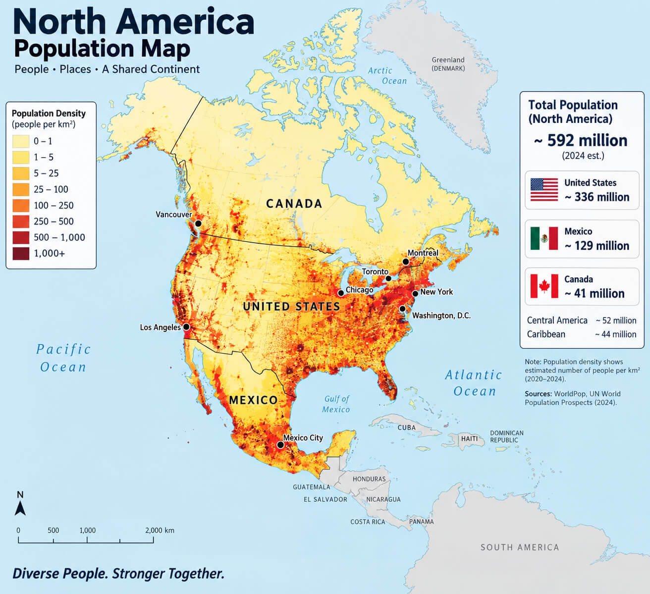 Carte population Amerique du Nord