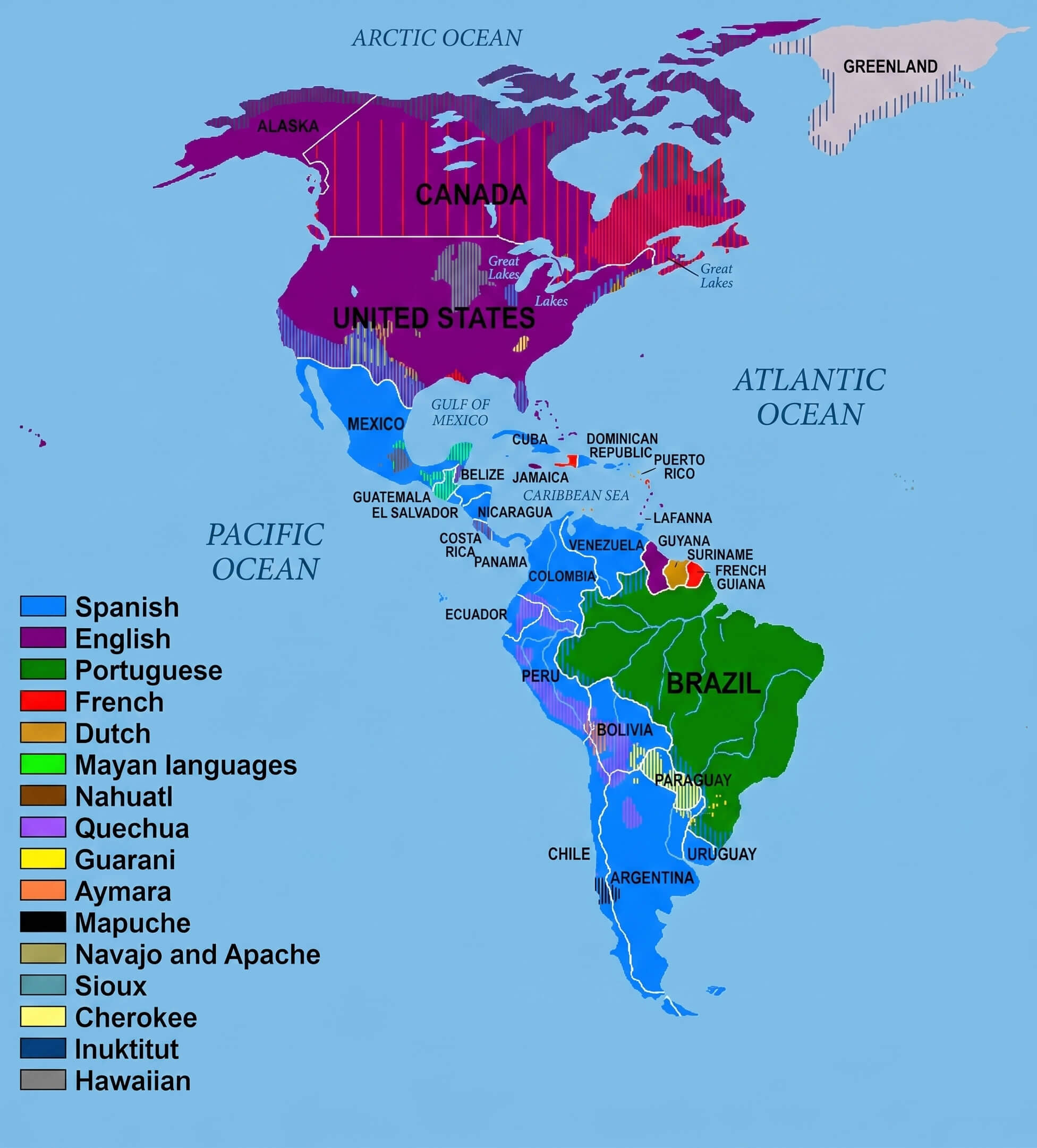 Carte repartition des langues Amerique du Nord