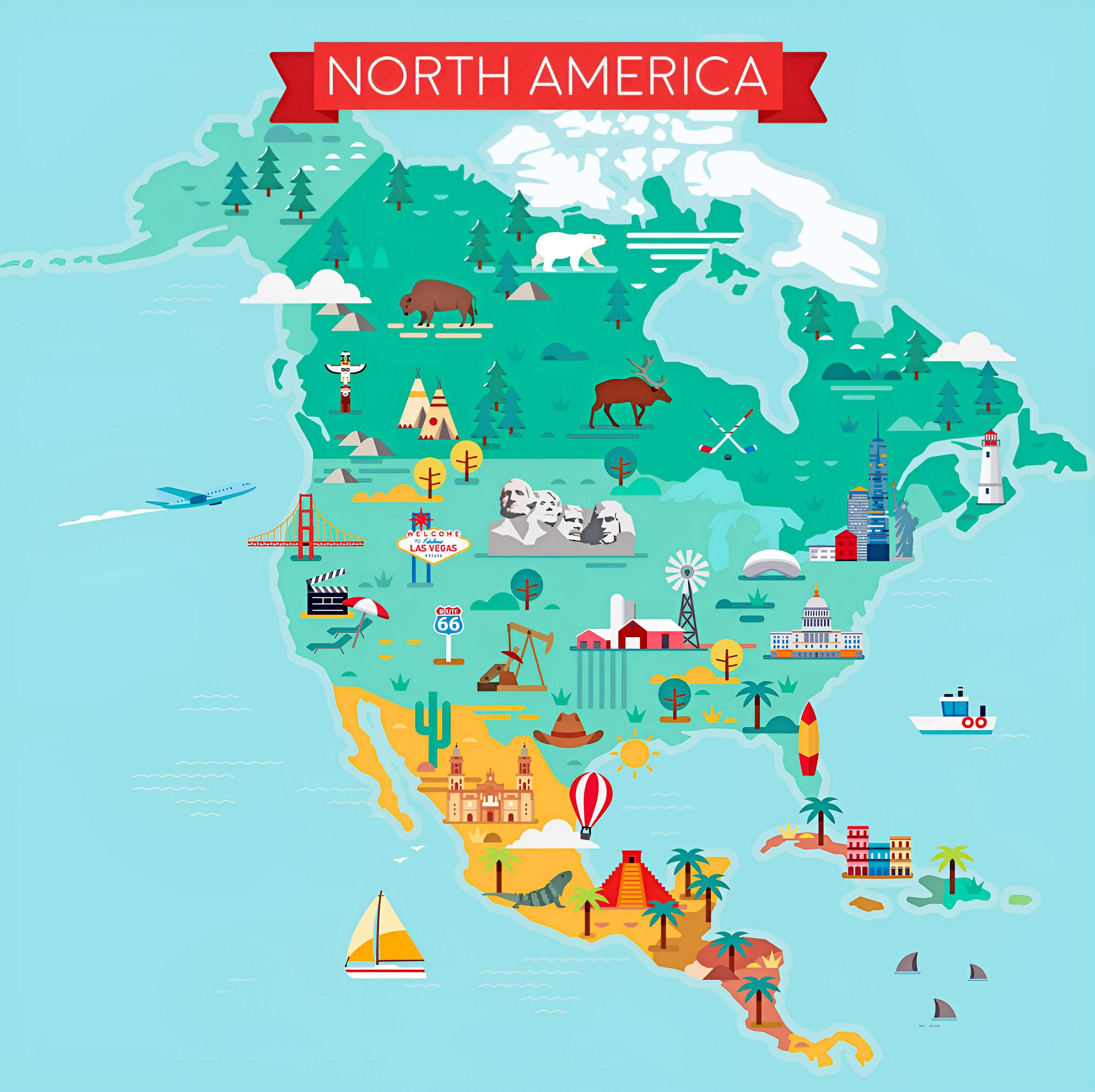 Carte voyage et attractions touristiques Amerique du Nord
