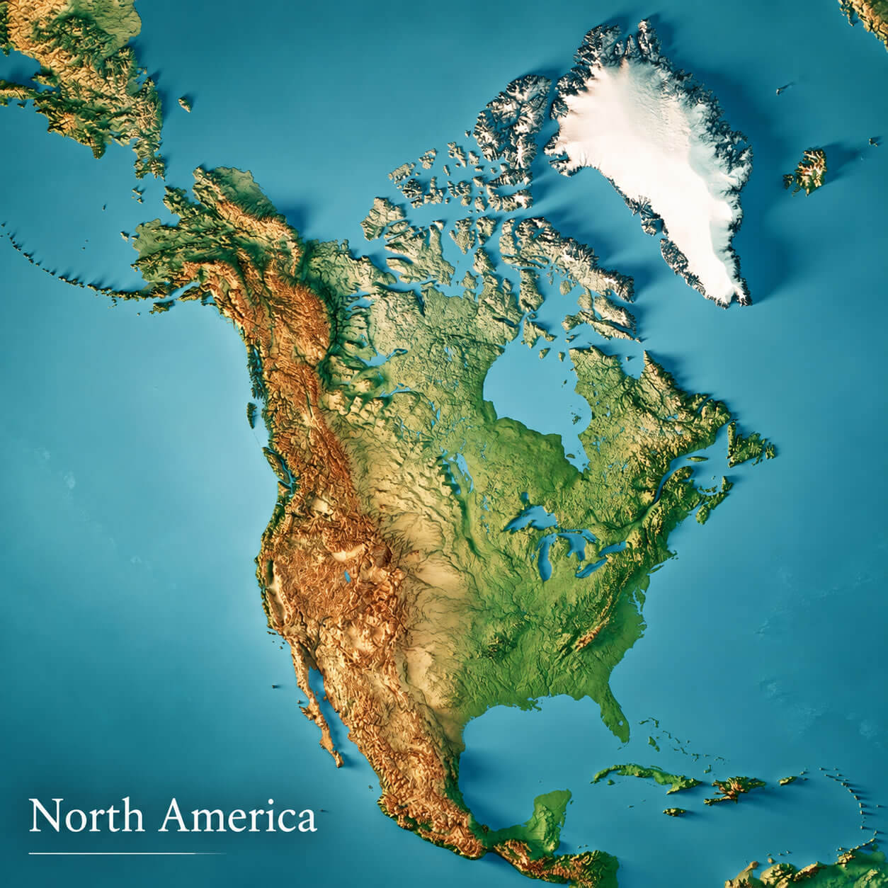 Carte physique satellite Amerique du Nord