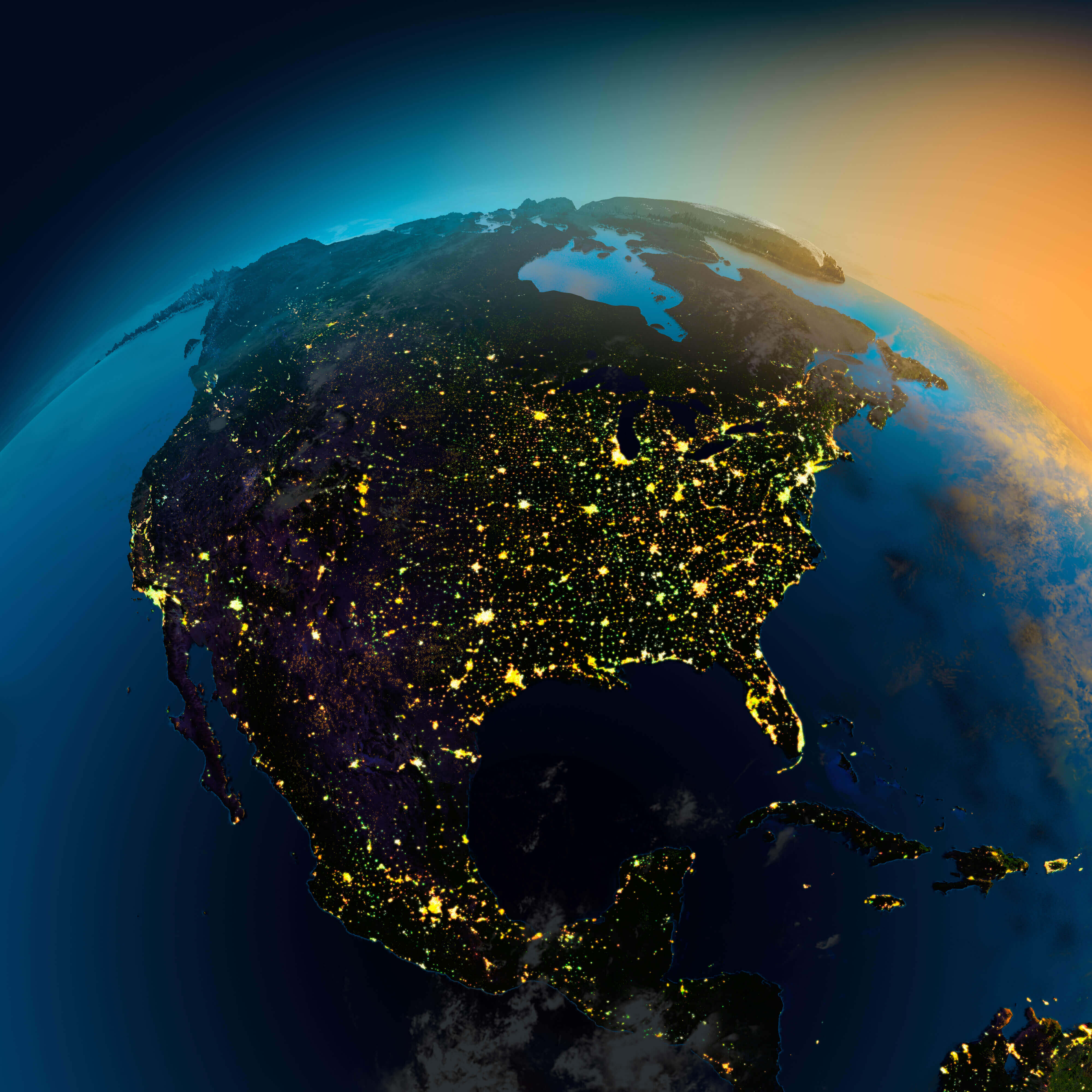 Carte satellite Amerique du Nord de nuit