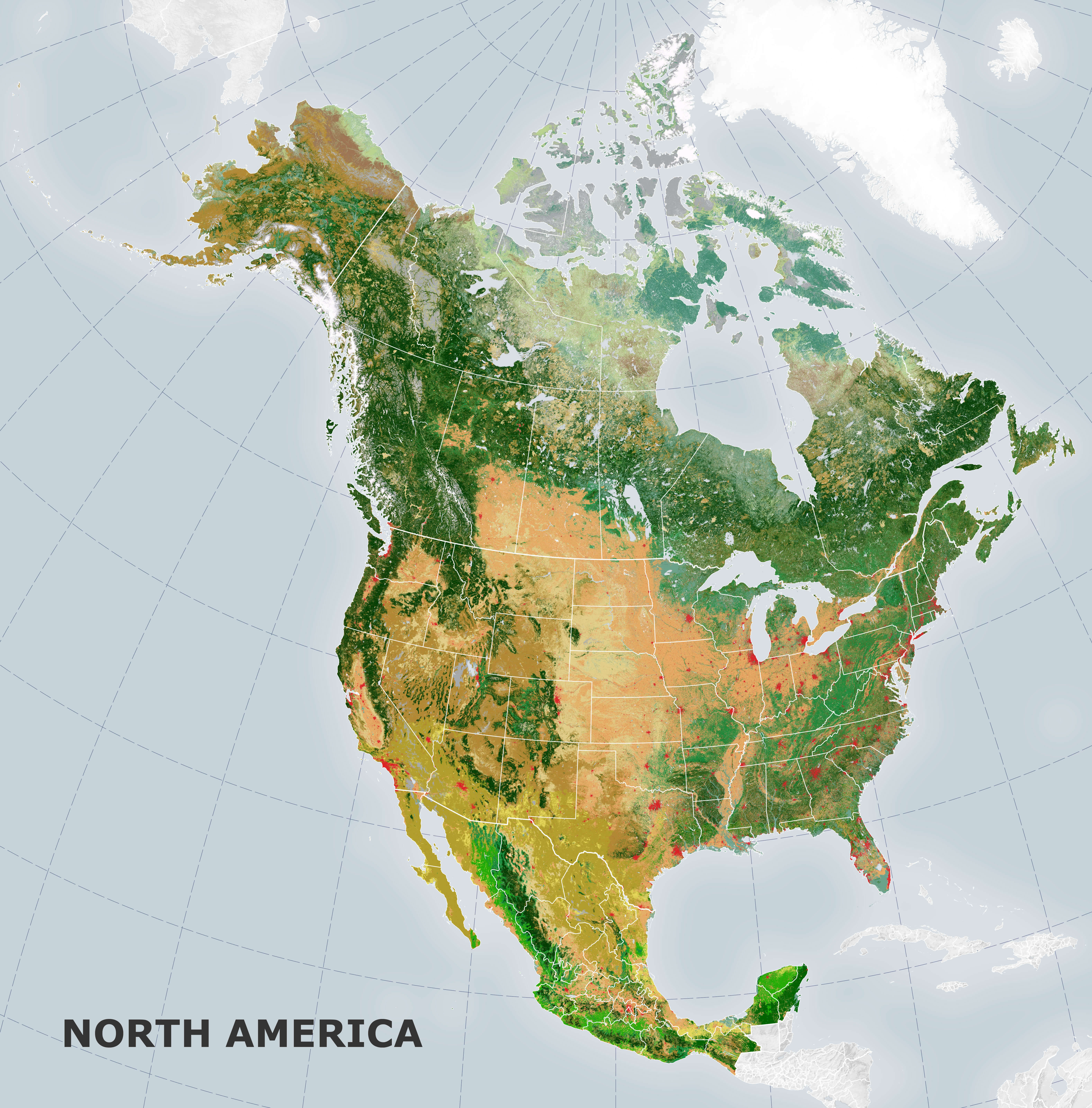 Carte satellite Amerique du Nord