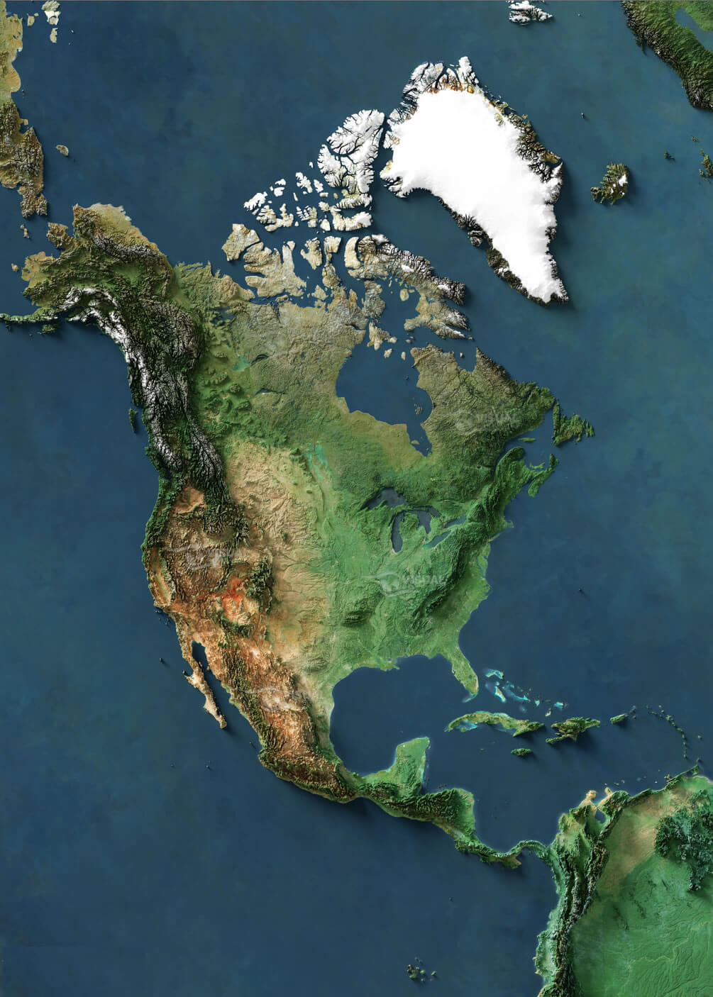 Carte satellite couleurs naturelles Amerique du Nord
