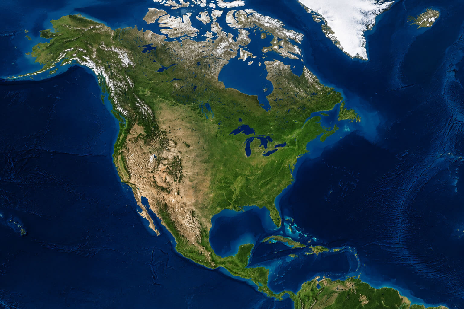 Carte satellite detaillee Amerique du Nord