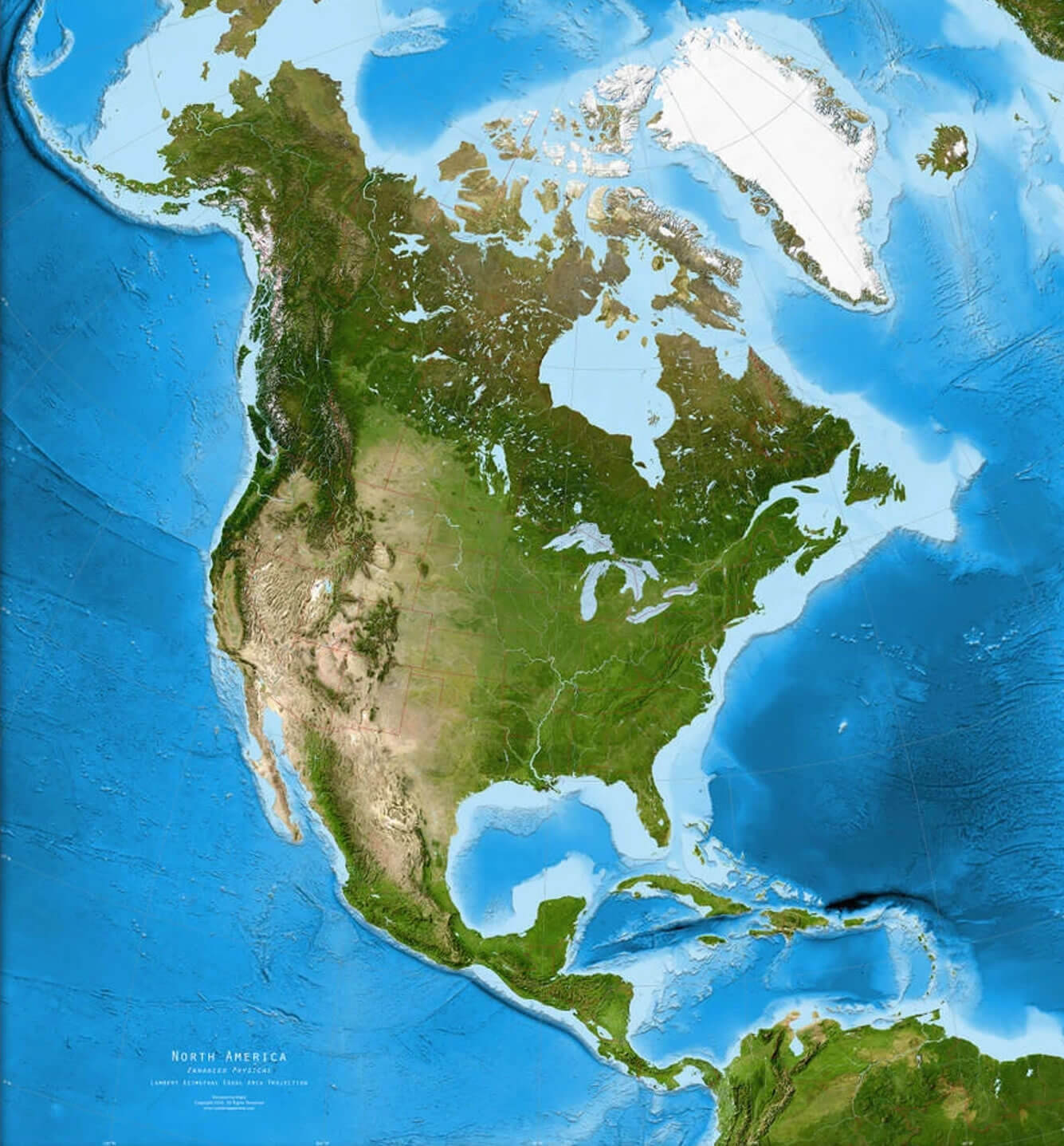 Carte satellite haute resolution Amerique du Nord