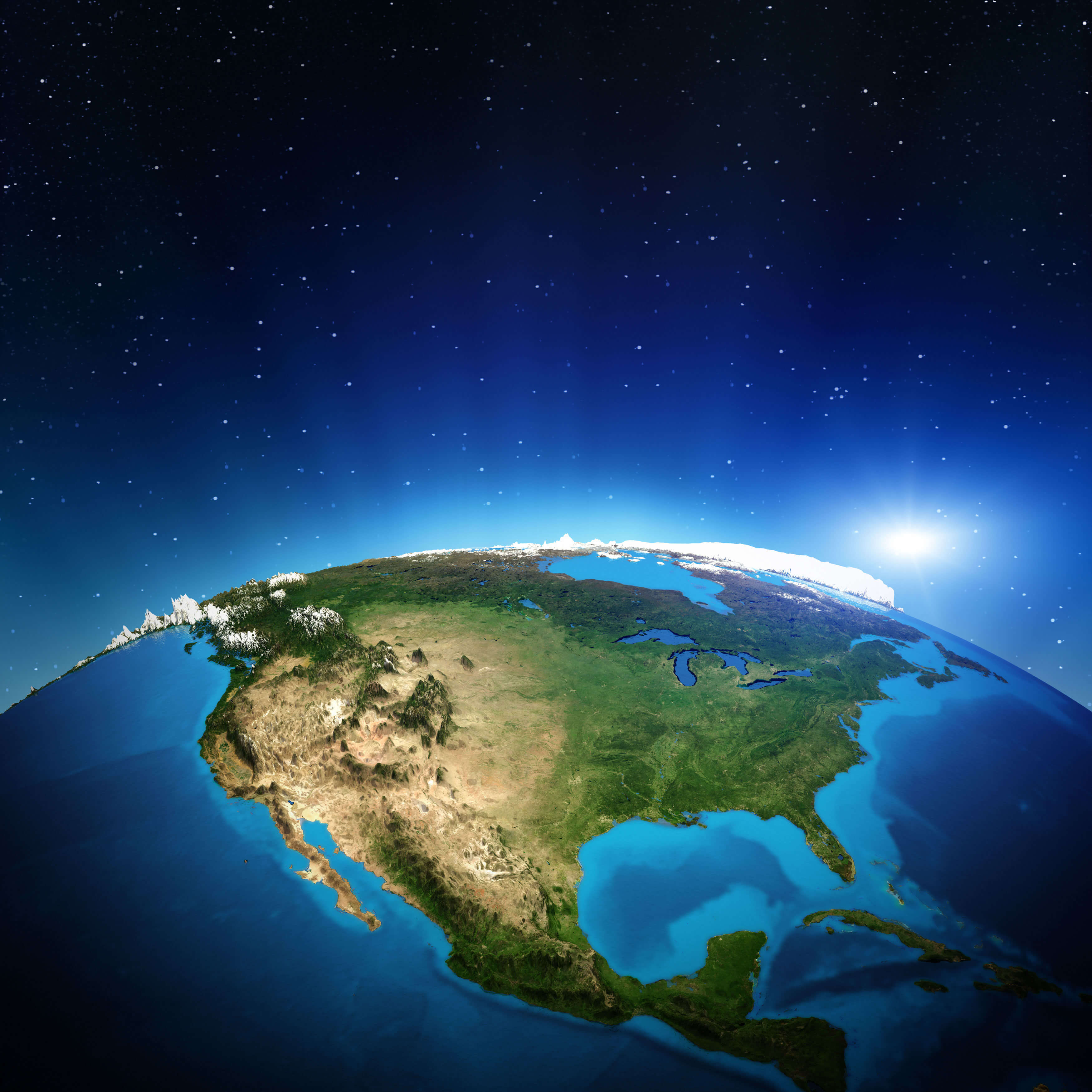 Vue satellite Amerique du Nord depuis espace