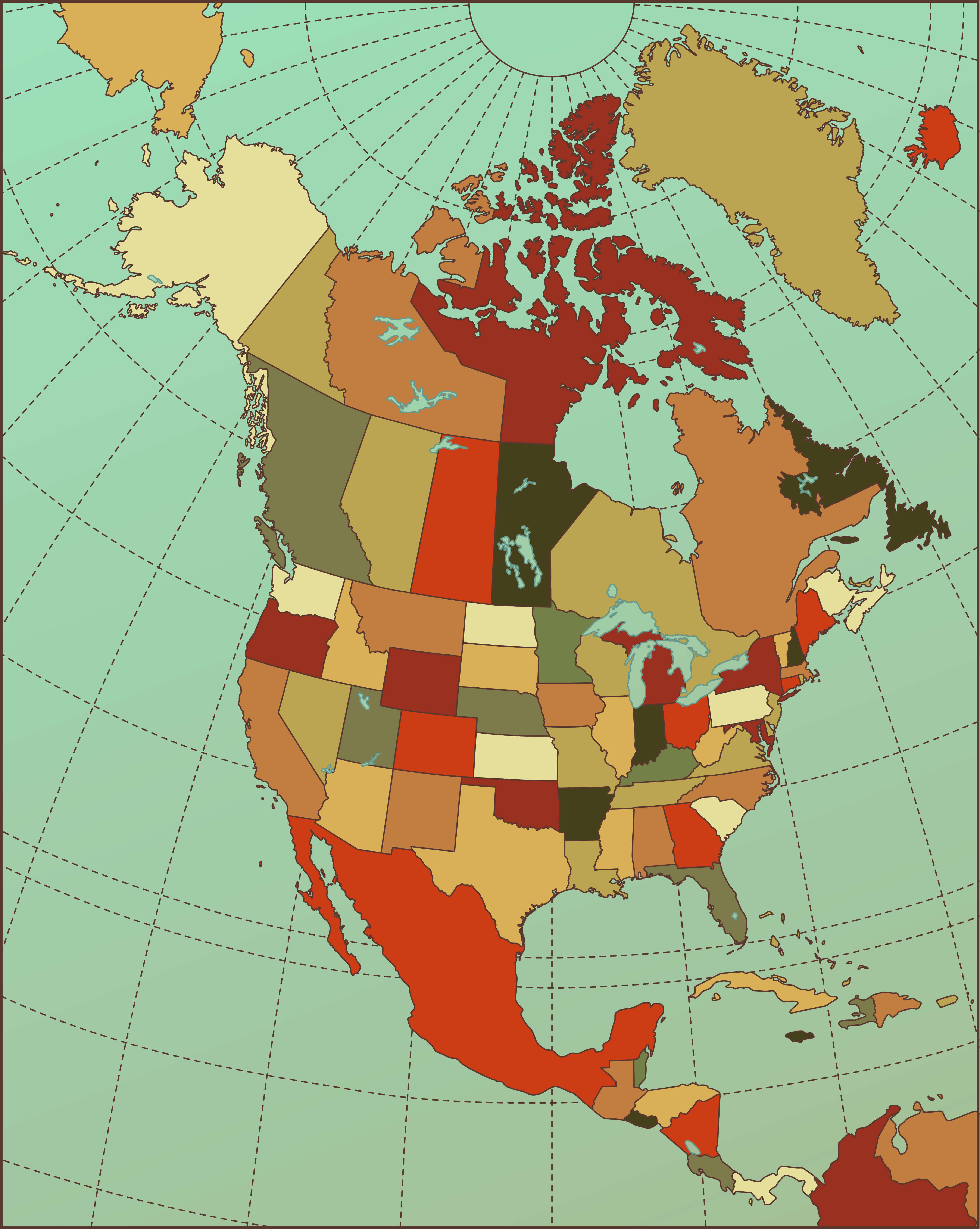Carte Amerique du Nord Etats Unis canada mexique