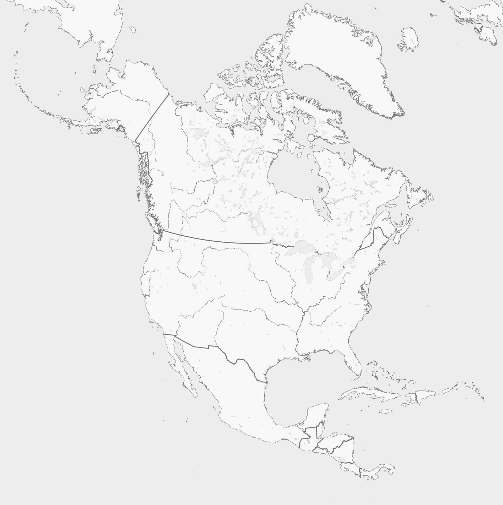 Carte contour Amerique du Nord avec frontieres