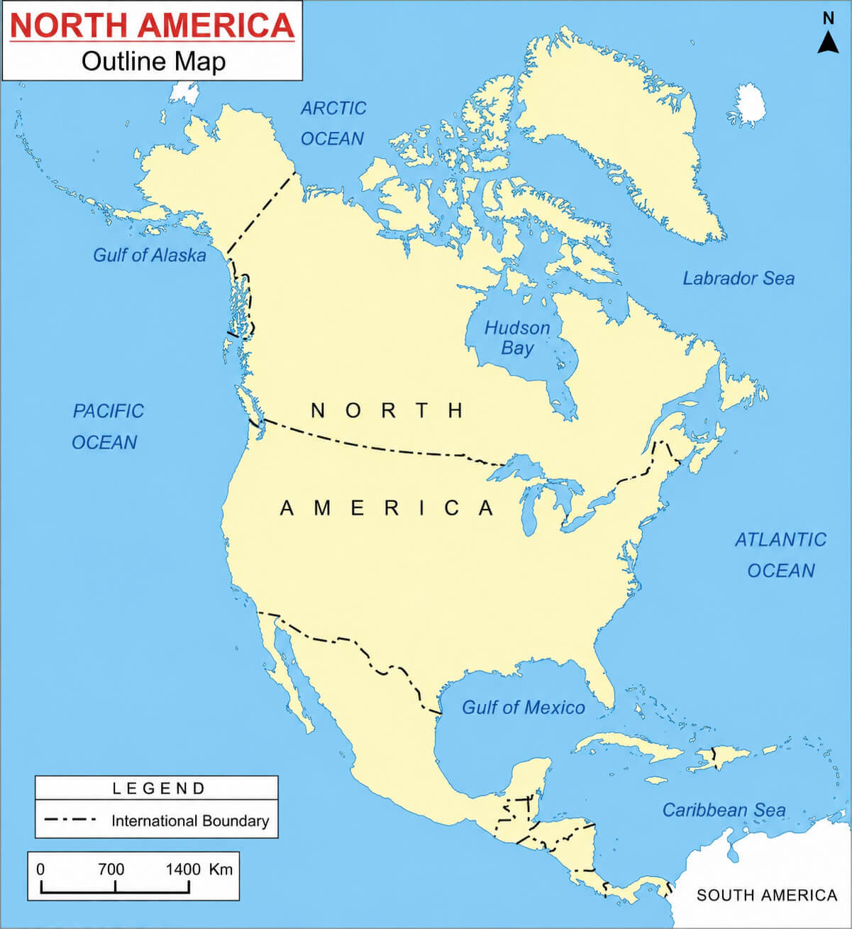 Carte contour Amerique du Nord avec pays