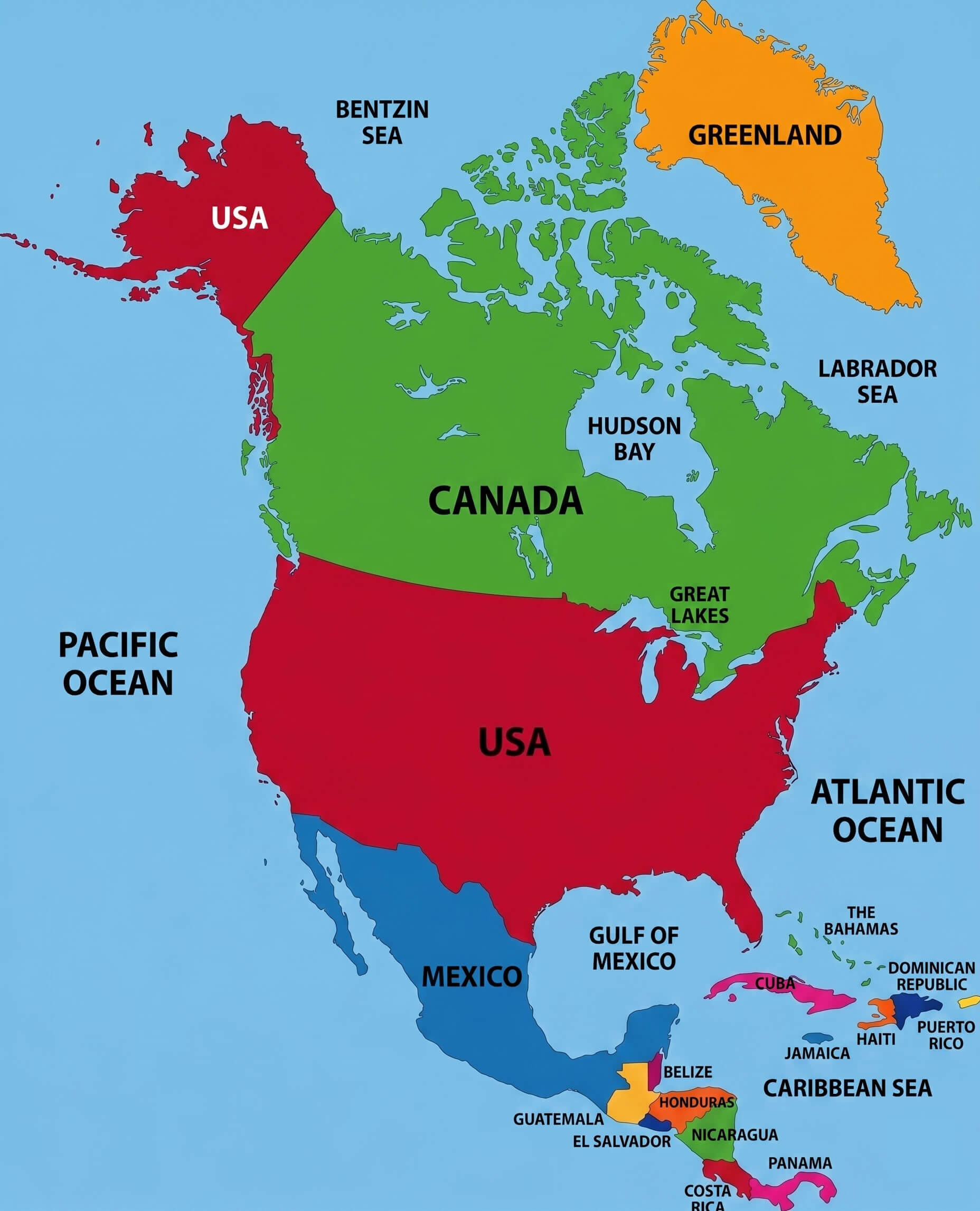 Carte pays en couleurs Amerique du Nord