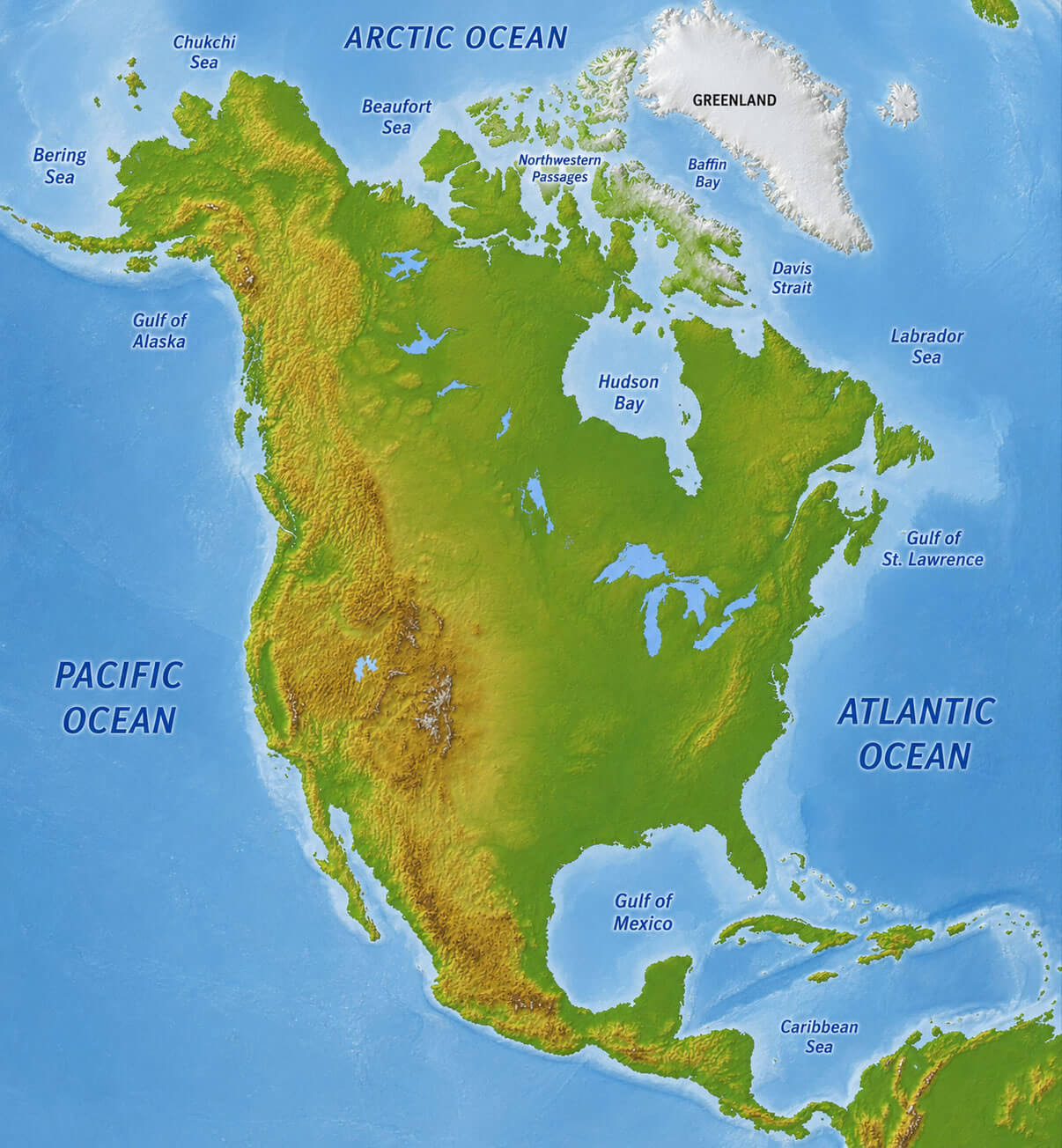 Carte physique relief Amerique du Nord