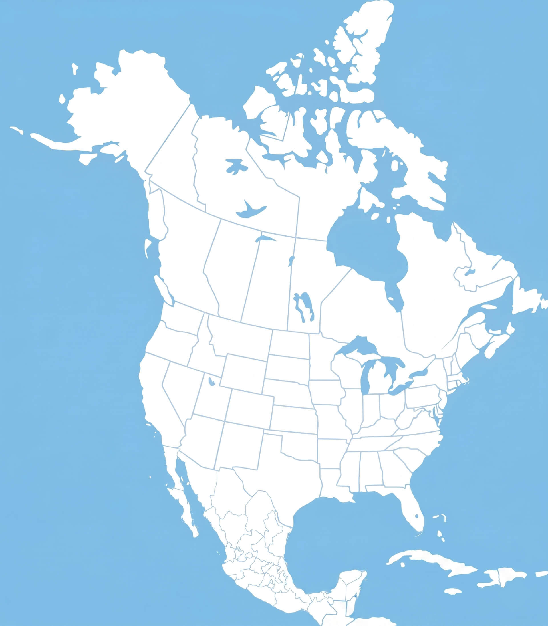 Carte vierge Amerique du Nord avec etats