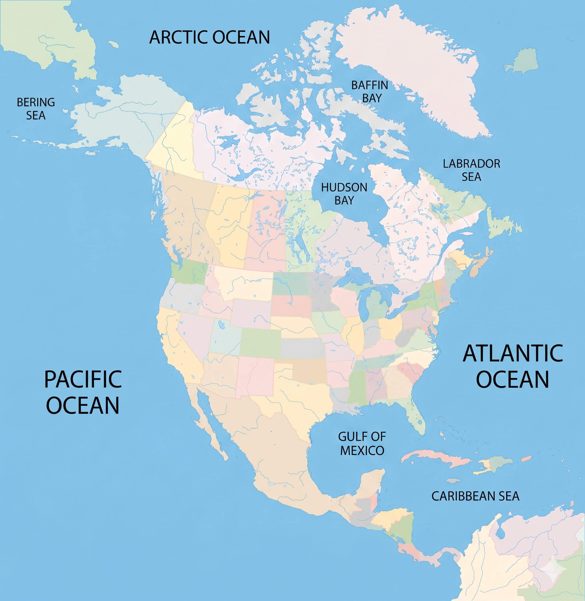 Carte vierge en couleurs Amerique du Nord