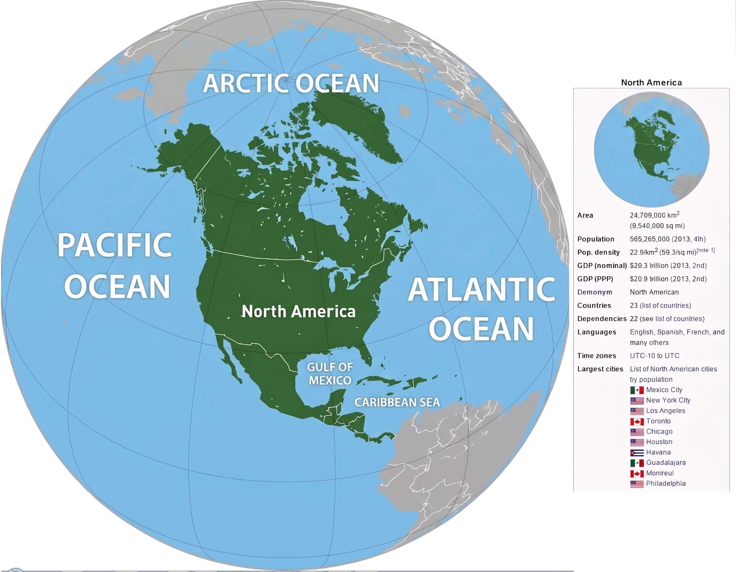 Localisation Amerique du Nord sur carte du Monde