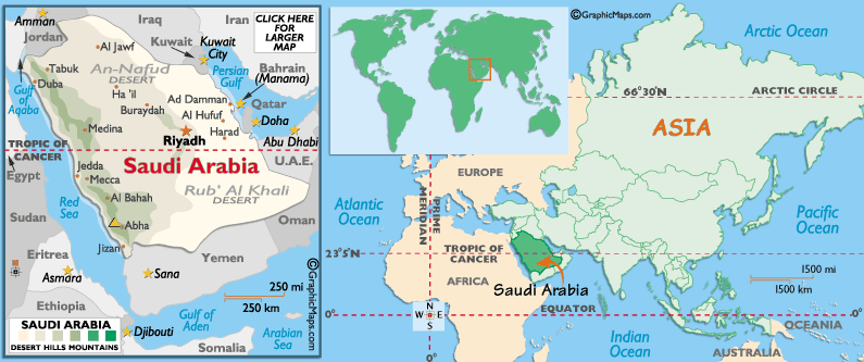 Arabie Saoudite carte milieu est