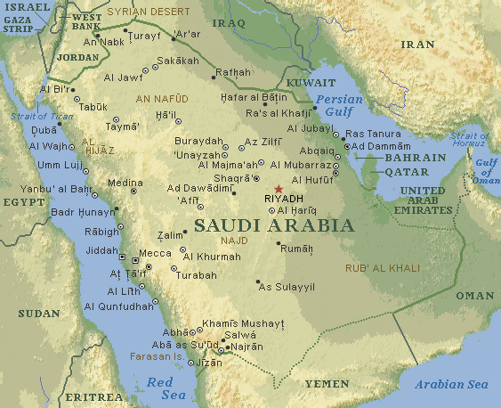 Arabie Saoudite carte physique carte