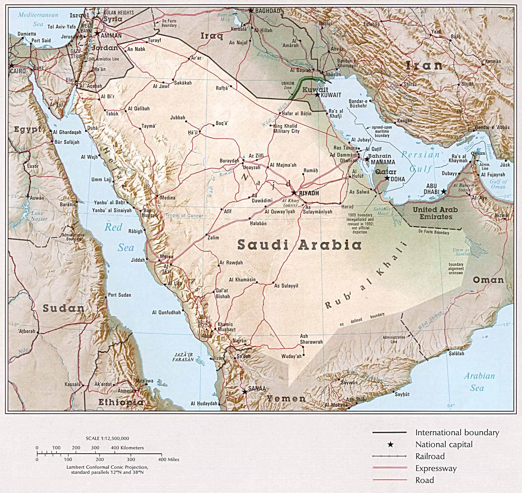 soulagement et itineraire carte du Arabie Saoudite