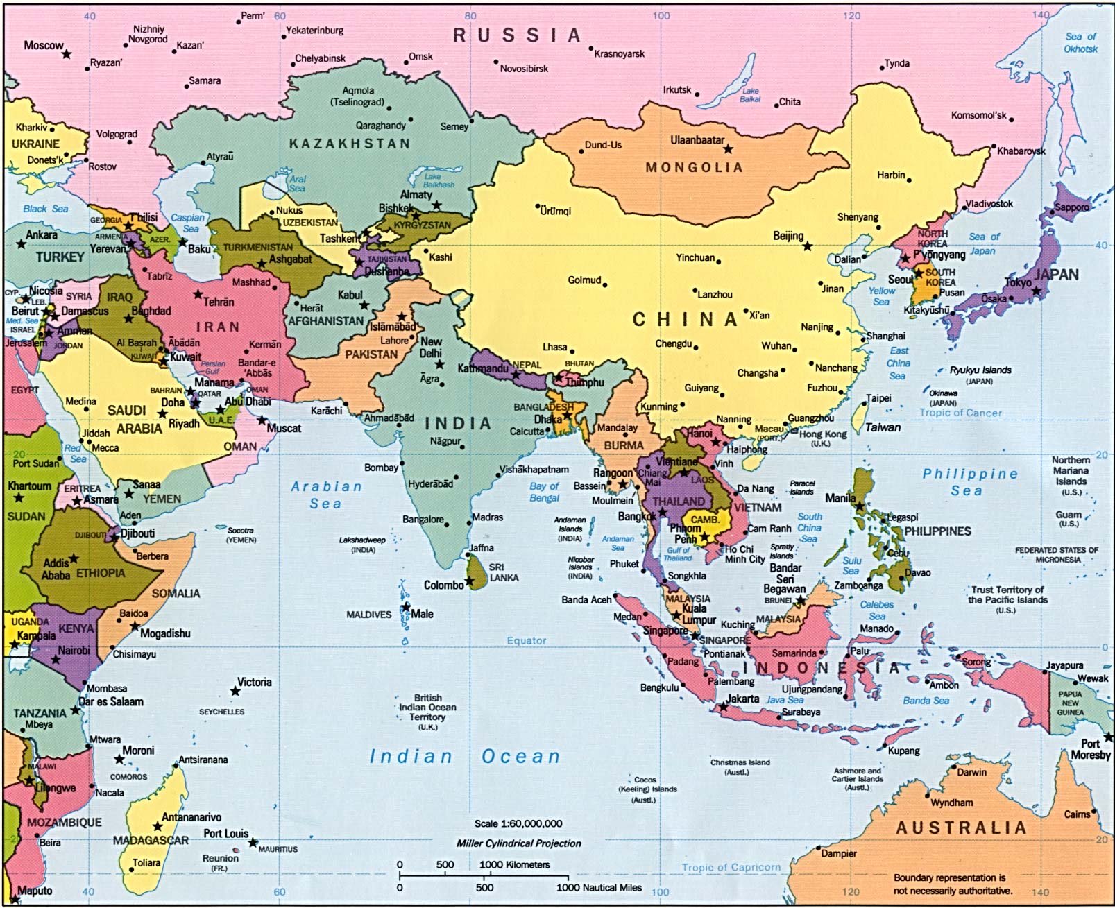 Государства зарубежной азии на карте. Карта политическая Азии со всеми странами. Географическая карта Азии со странами. Карта Азии политическая крупная. Карта Азии со странами крупно на русском со столицами.