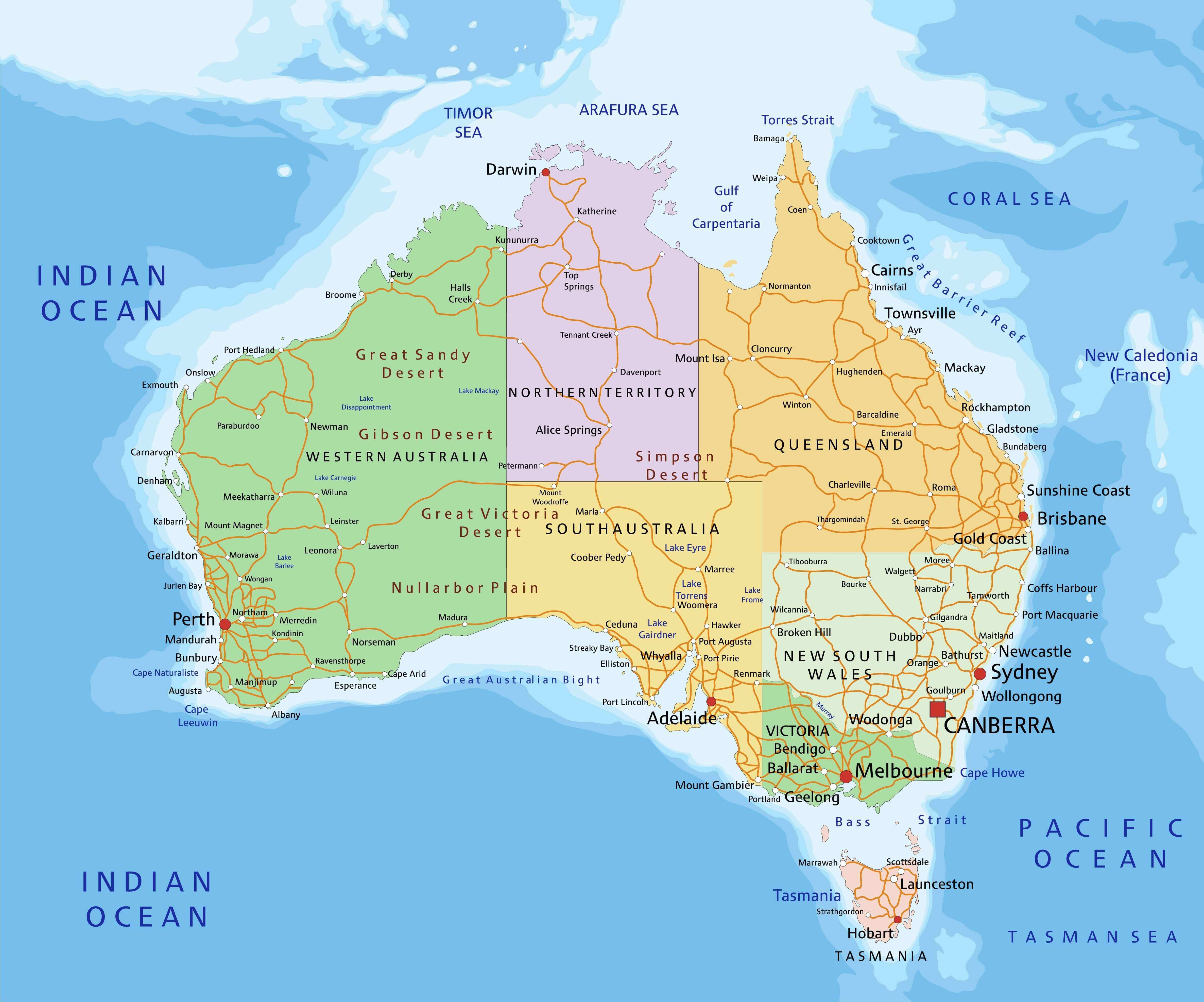 Australie Editable politique Carte