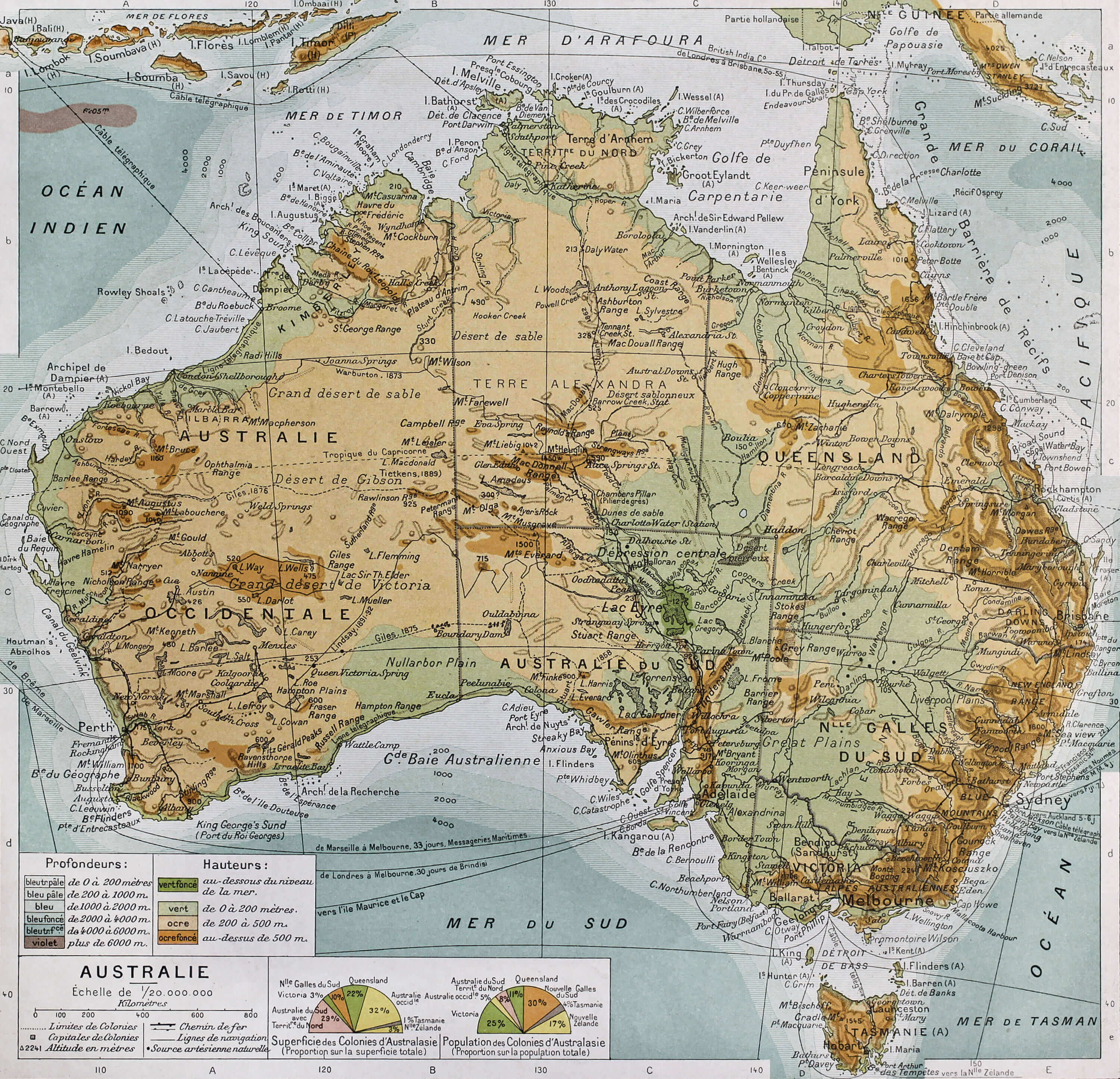 Australie physique Carte 1894