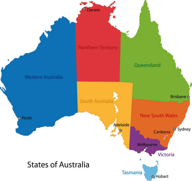 Australie régions villes Carte