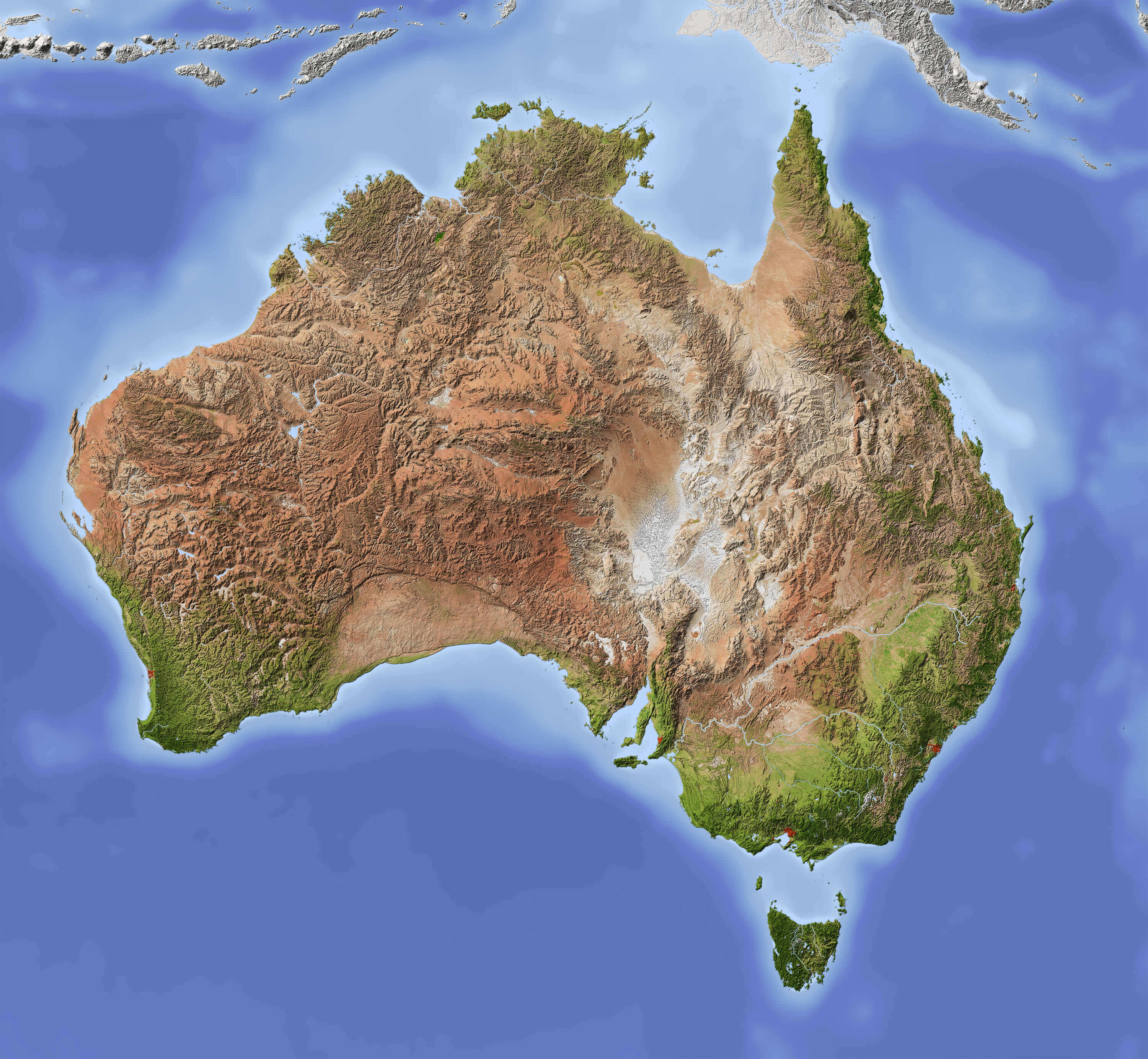 Australie Carte en Relief Ombré avec les Principales Zones Urbaines