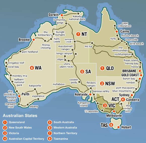 australie etat carte