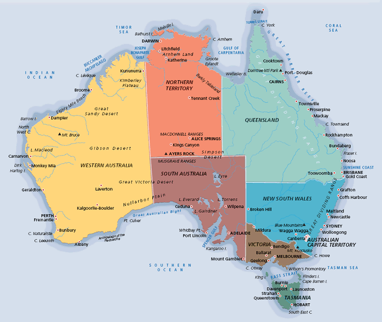 australie regions carte