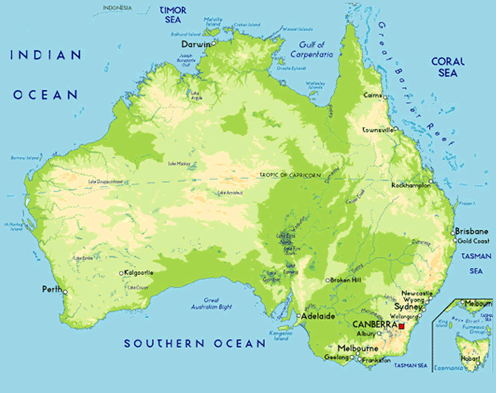 physique carte du australie