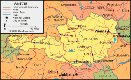 carte du autriche limite