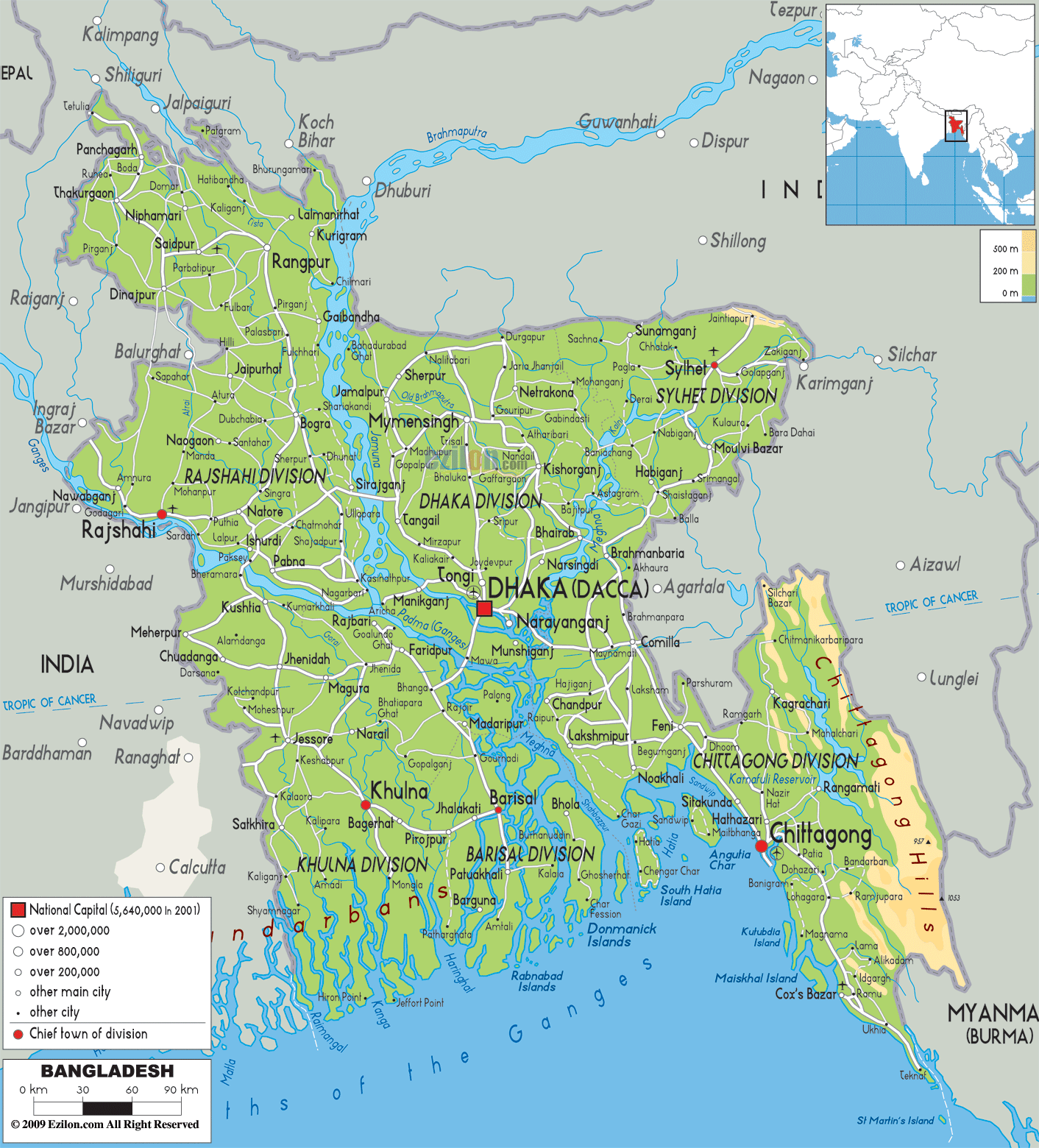 bangladesh physique carte